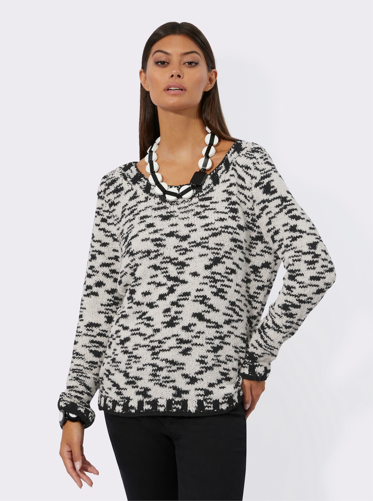 Pullover met lange mouwen - ecru/zwart gedessineerd