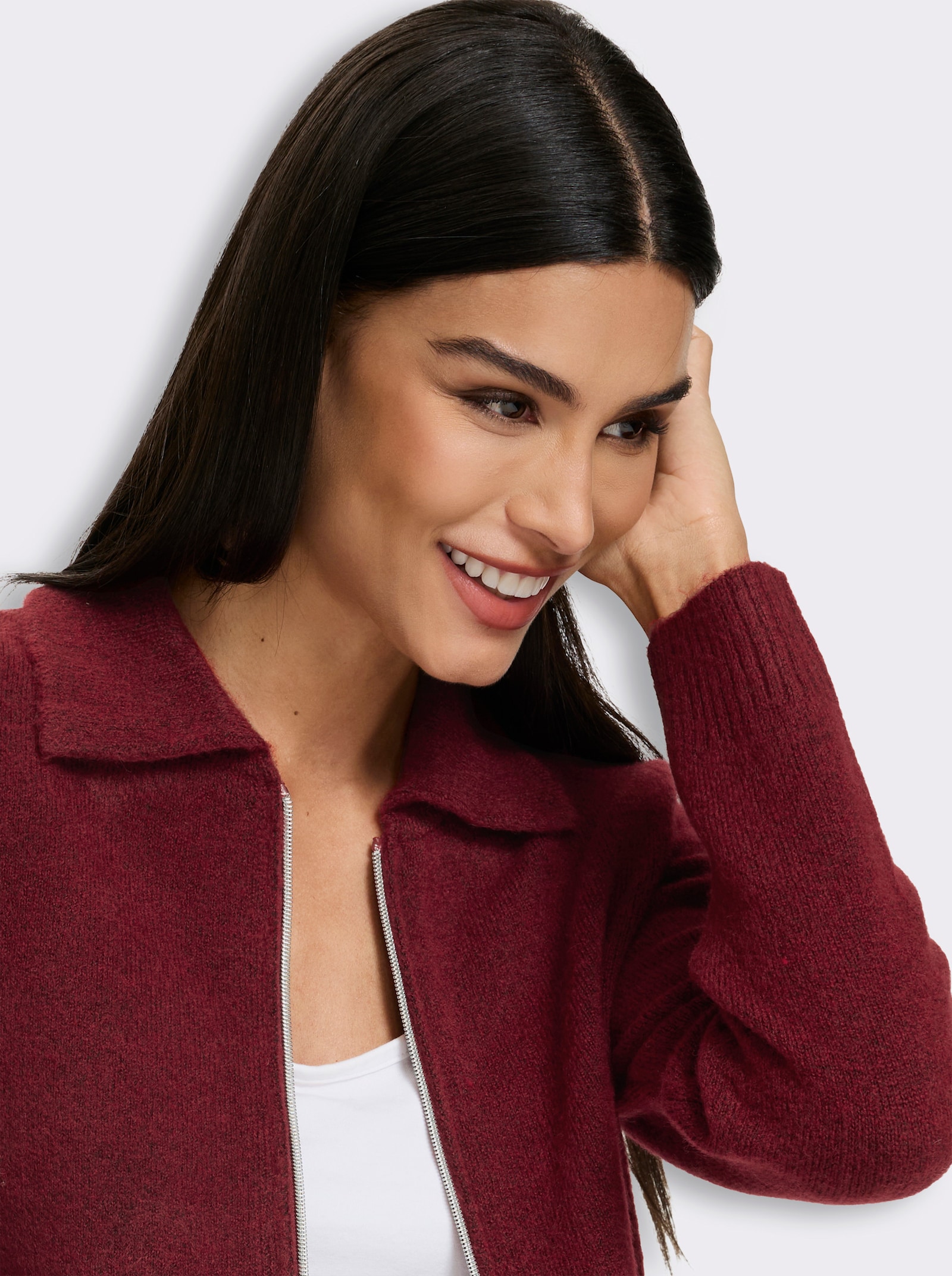 heine Strickjacke mit 2-Wege-Zipper - dunkelrot