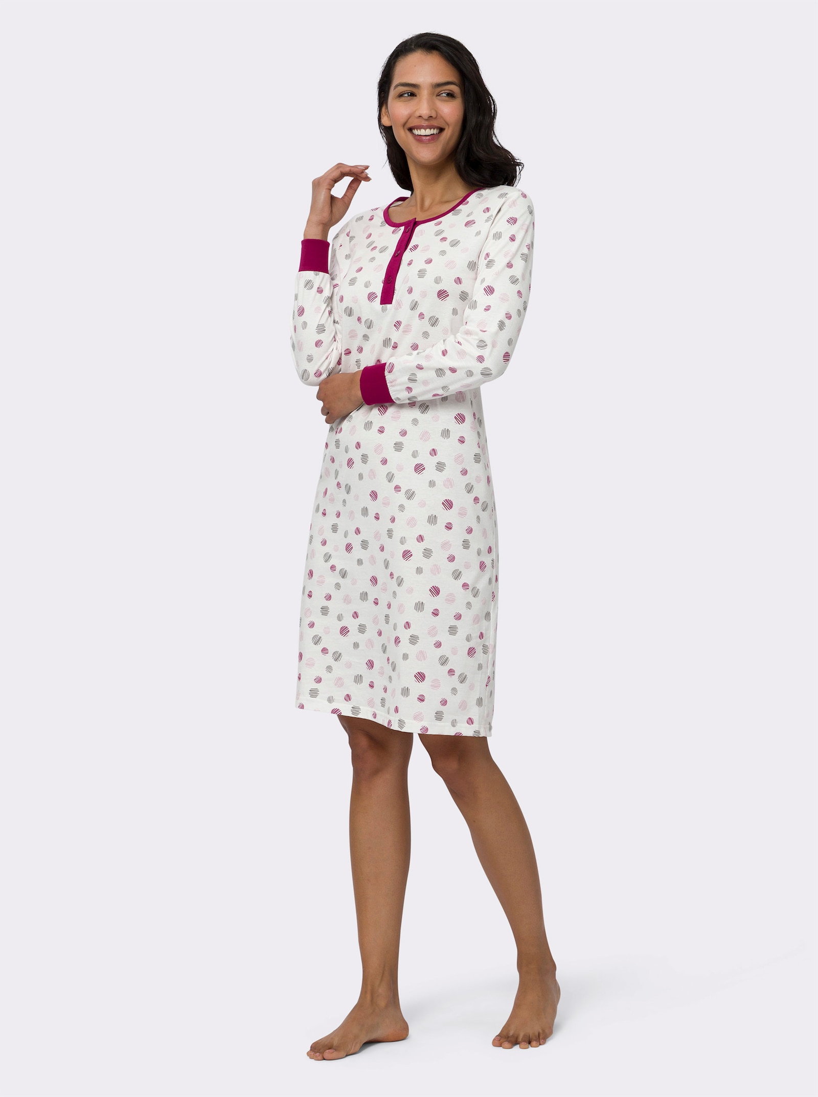 Nachthemd met korte knoopsluiting - ecru geprint