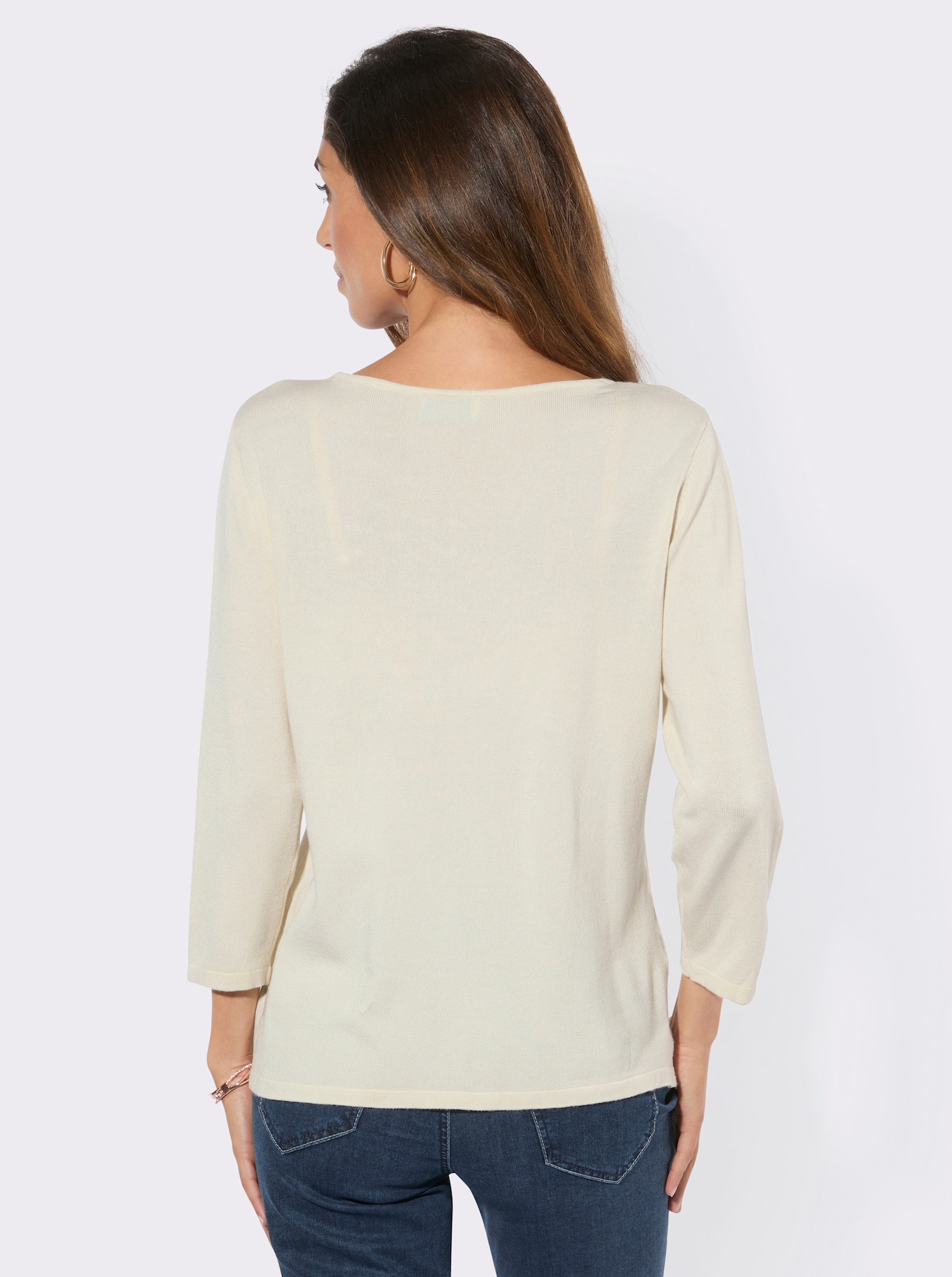 Feinstrickpullover mit Blütenmotiv - champagner