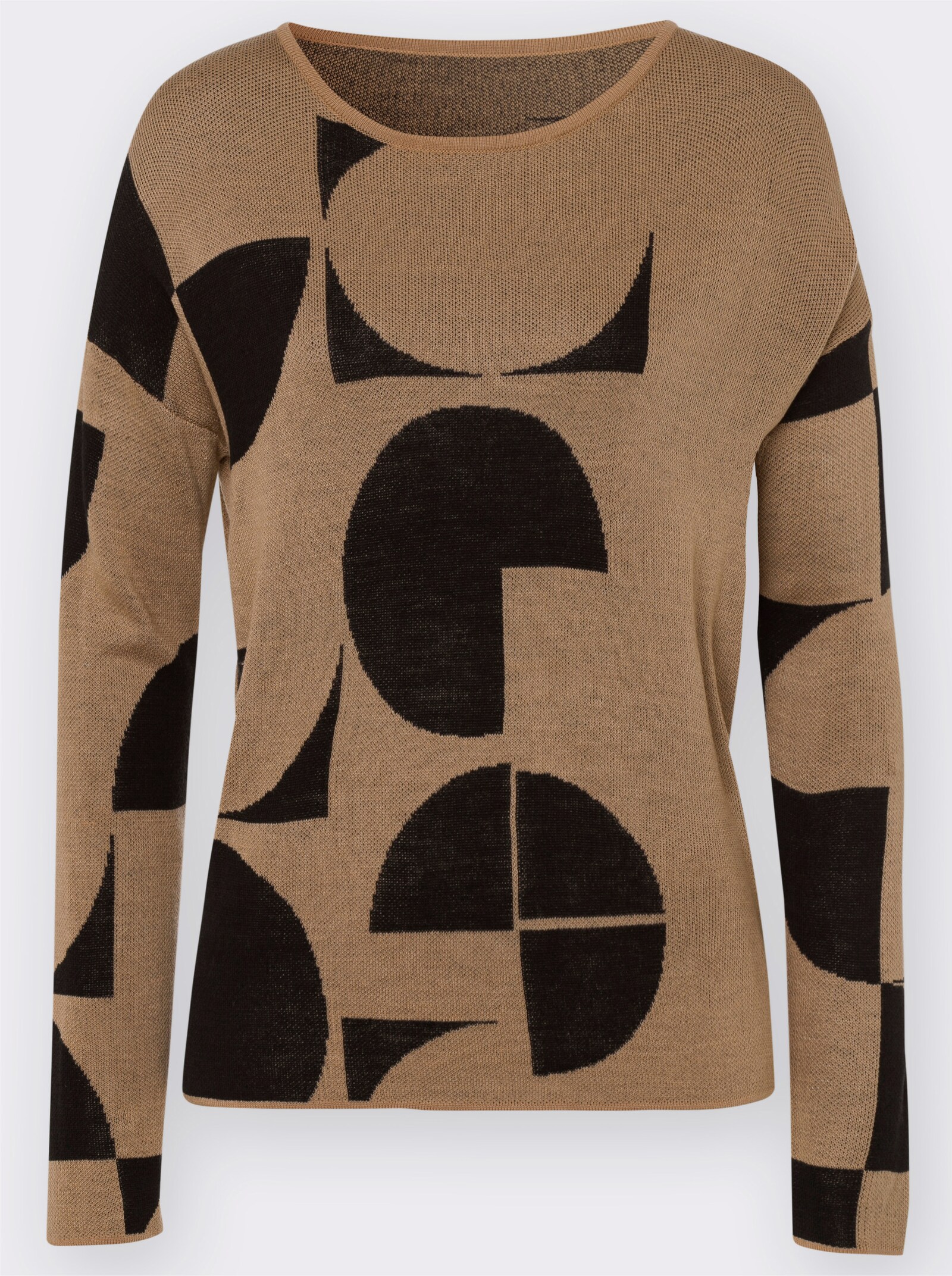Žakárový svetr s grafickým vzorem - velbloudí-černá-vzor