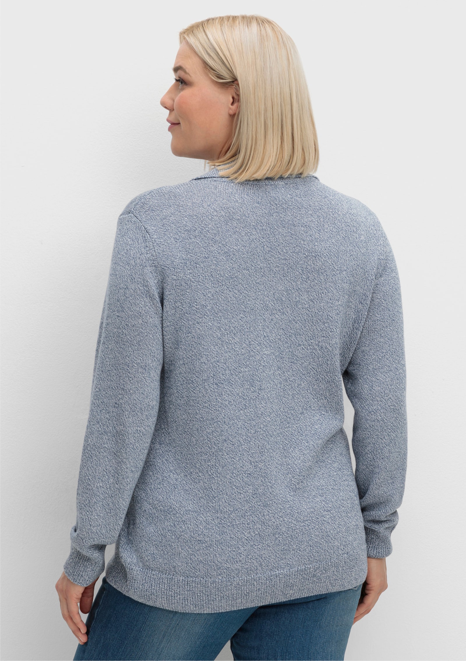 Polopullover aus meliertem Garn - rauchblau-meliert