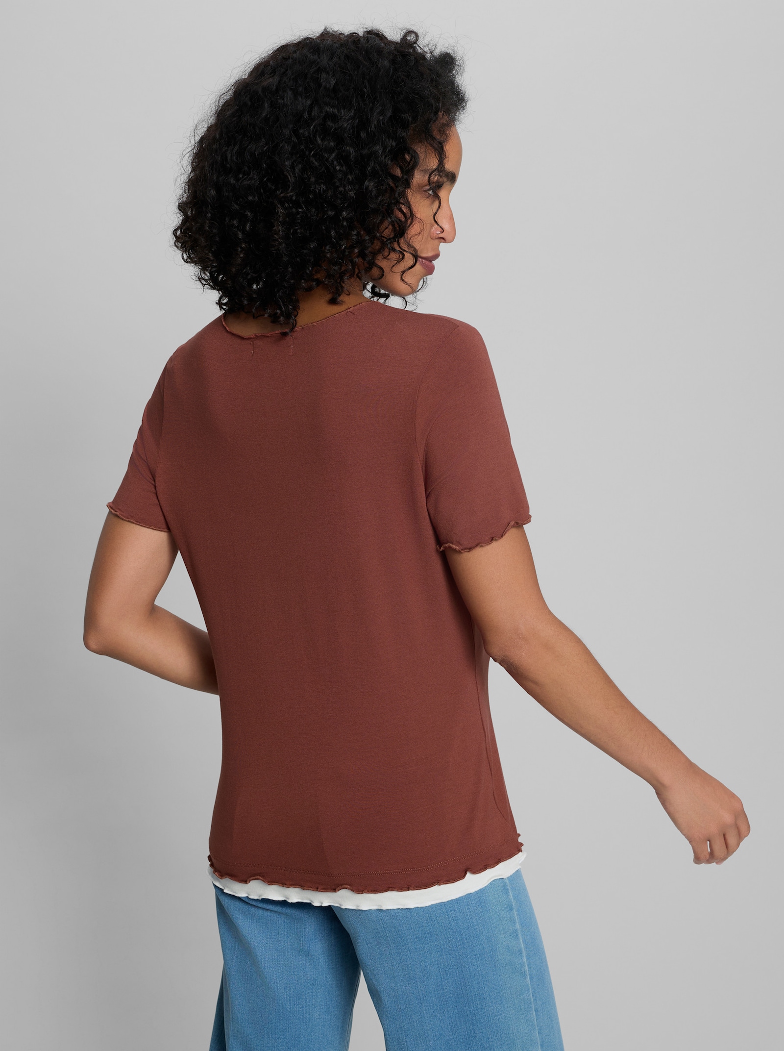 heine Kurzarmshirt mit Wellenkanten - rotbraun