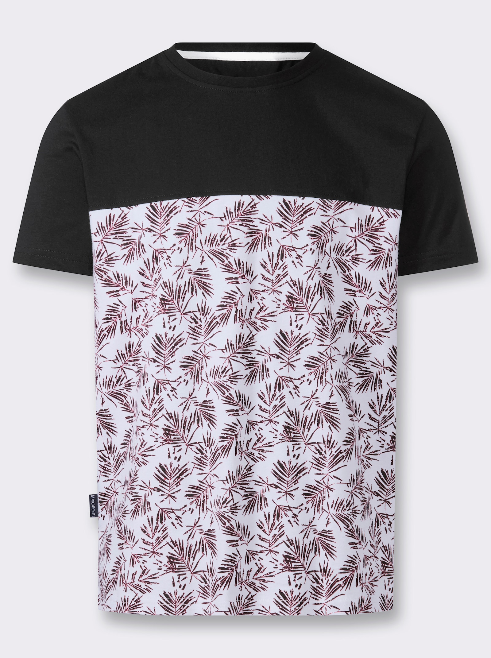 Marco Donati Kurzarmshirt im Mix aus Uni und Blumen-Print - schwarz-weiß-gemustert