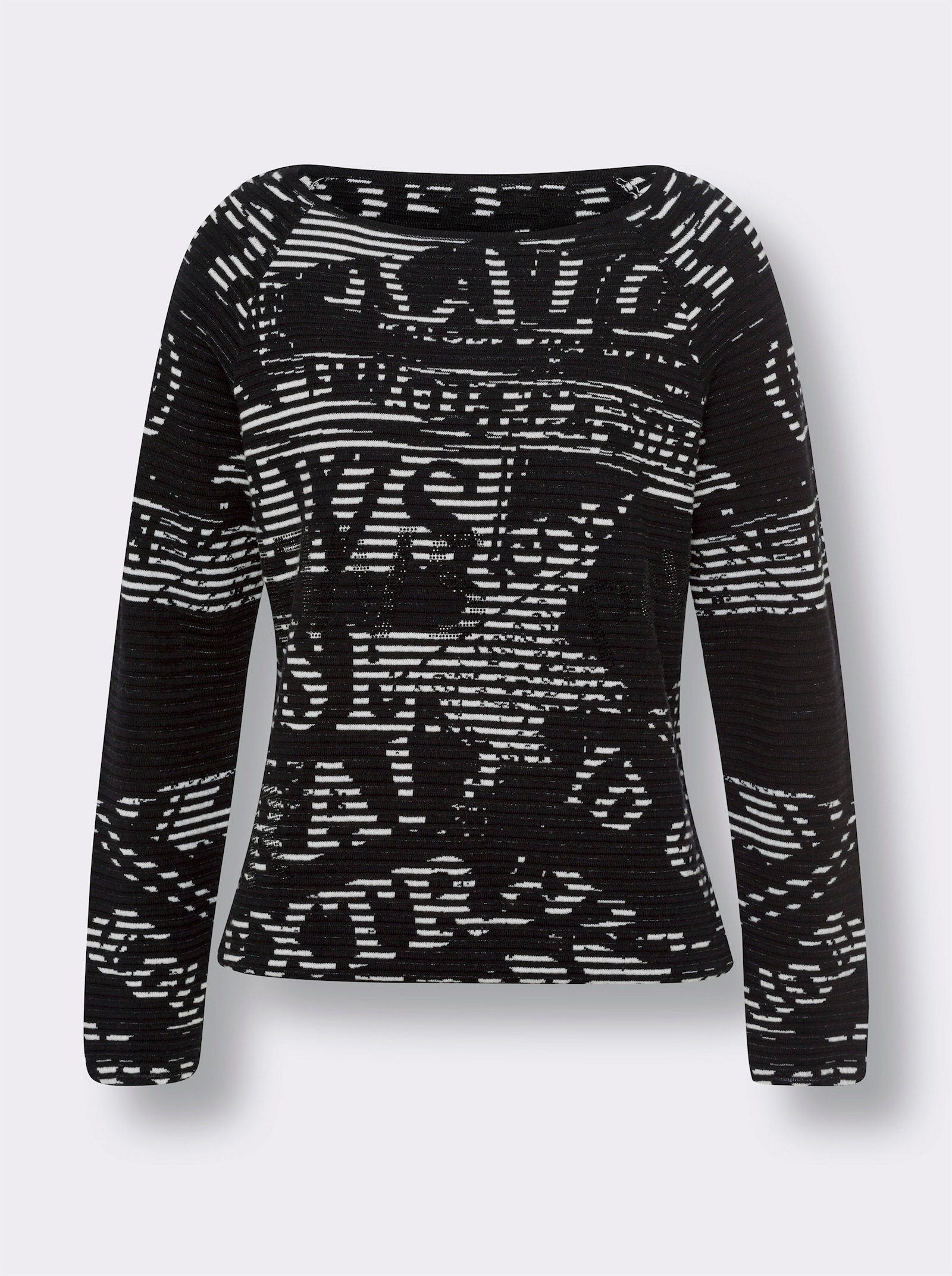 heine Jacquardpullover mit Glitzersteinchen, reine Baumwolle - ecru-schwarz-gemustert