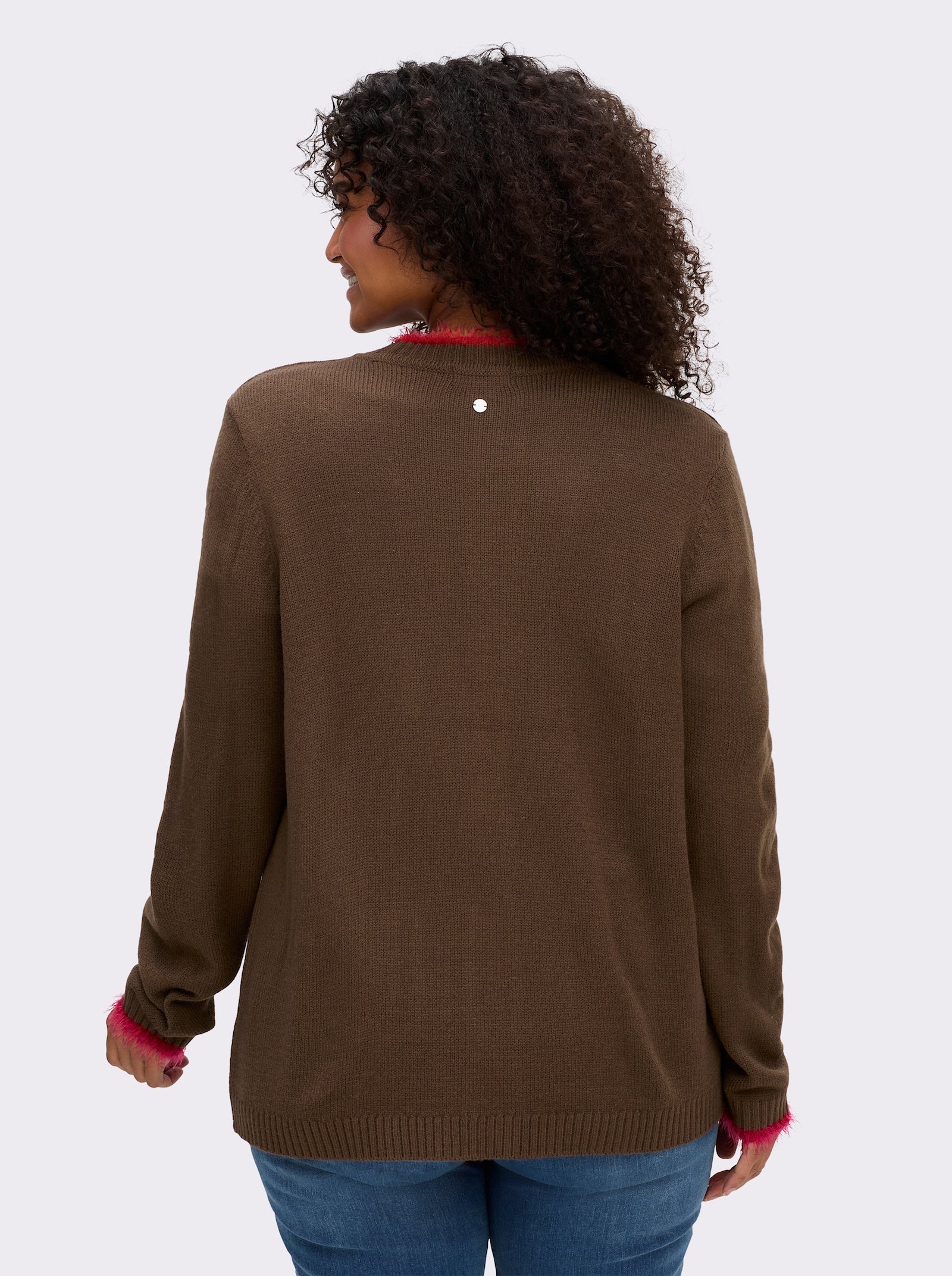 sheego Strickjacke mit Flauschgarn-Kanten - schoko-kirsche