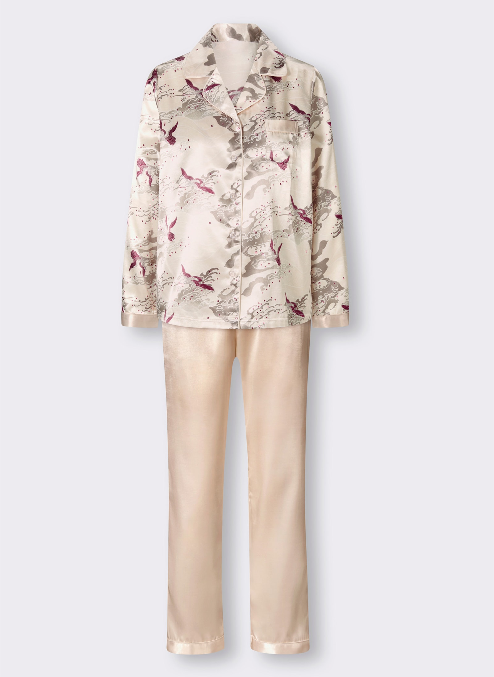 wäschepur Pyjama in Satin-Qualität - elfenbein-dunkelrot