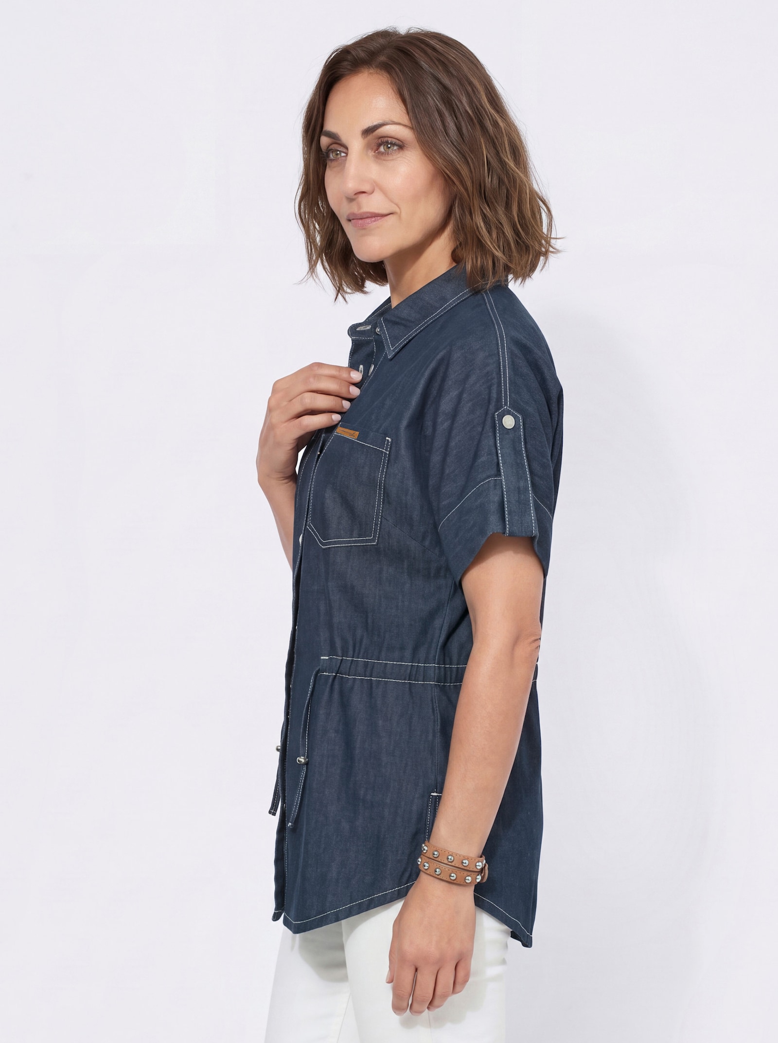 Jeansbluse mit regulierbarem Taillen-Kordelzug - dark blue