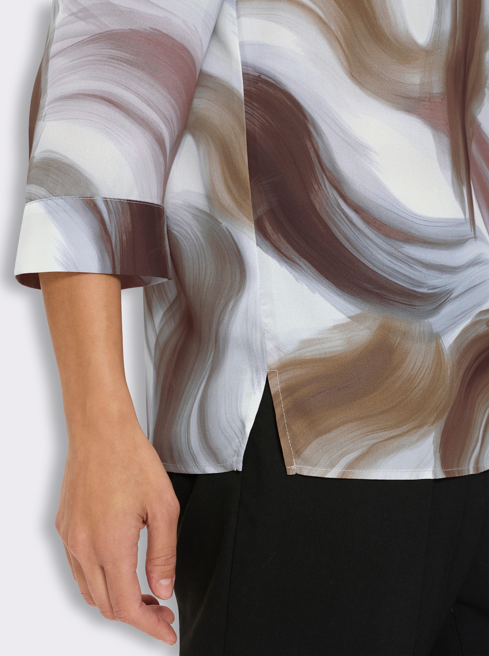 Druckbluse in Crêpe-Qualität - ecru-braun-bedruckt