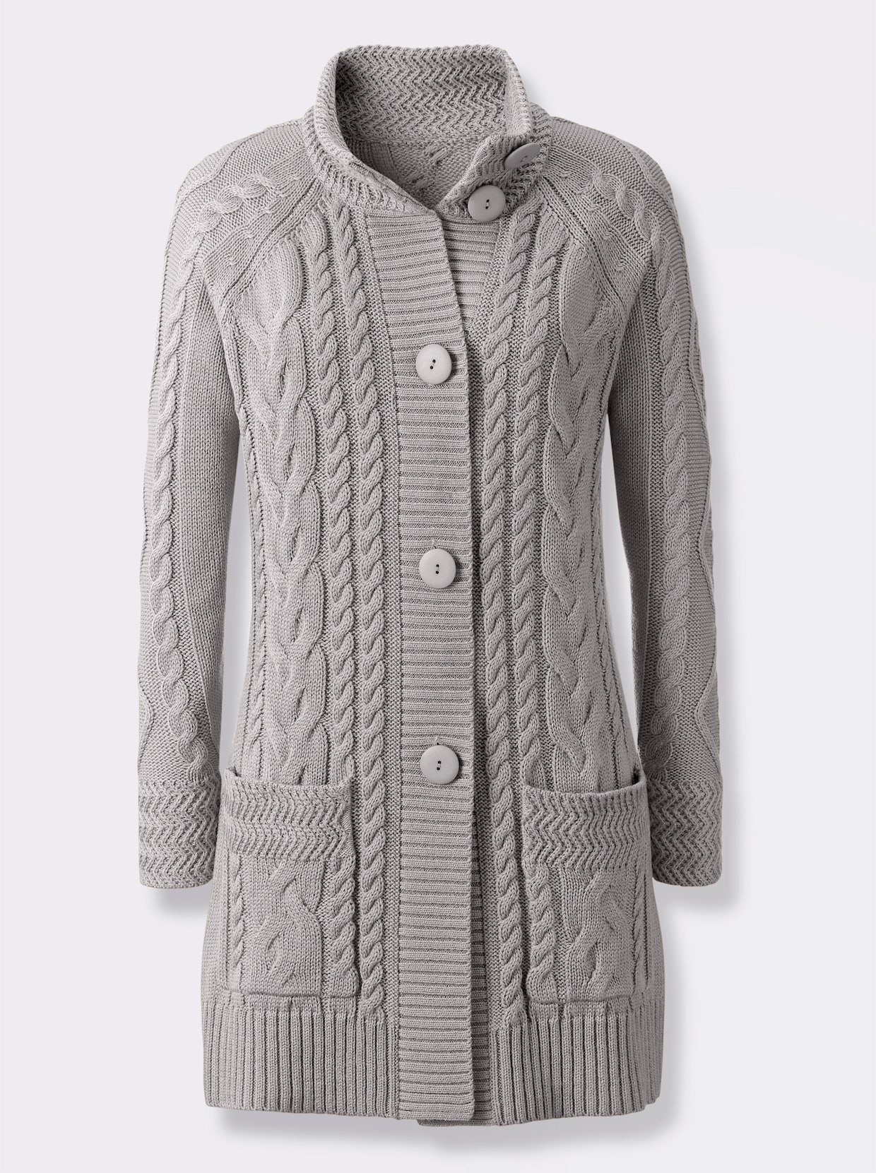 Úpletový kabátik s dlhými rukávmi - zelenosivý melír