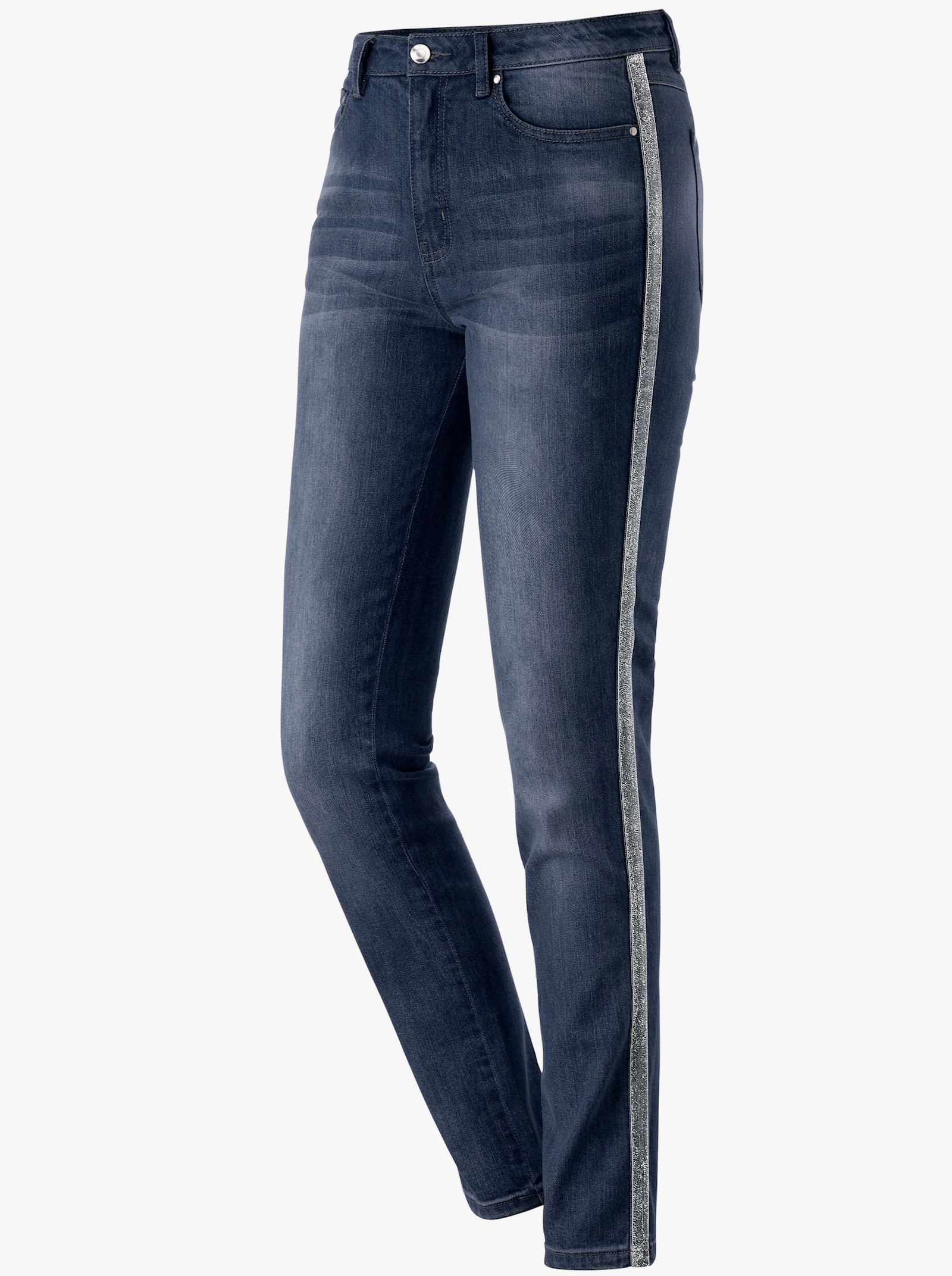 5-pocketjeans met afkledende galonstrepen - dark-blue