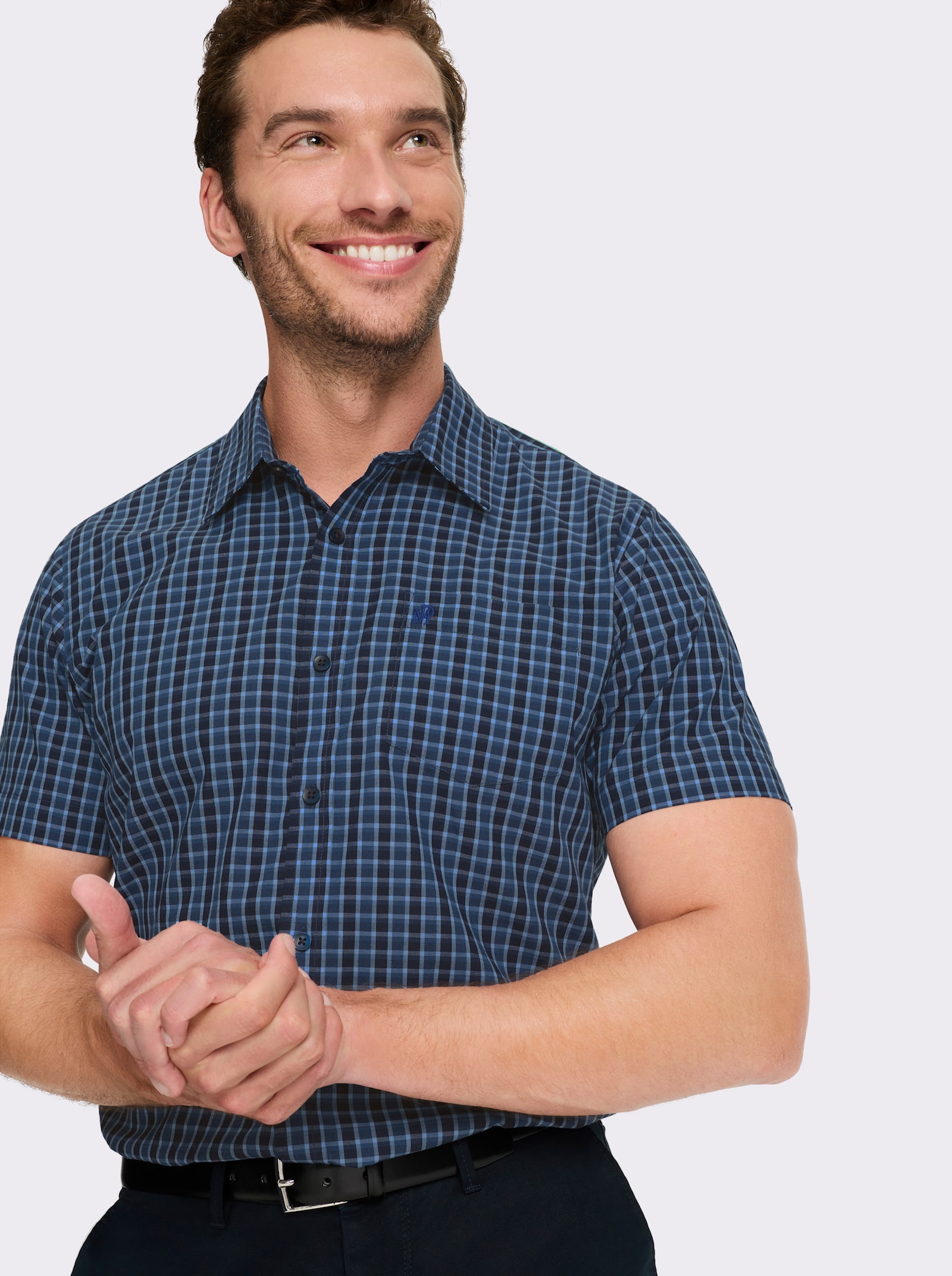 Marco Donati Kurzarmhemd , bügelfrei - marine-jeansblau-kariert