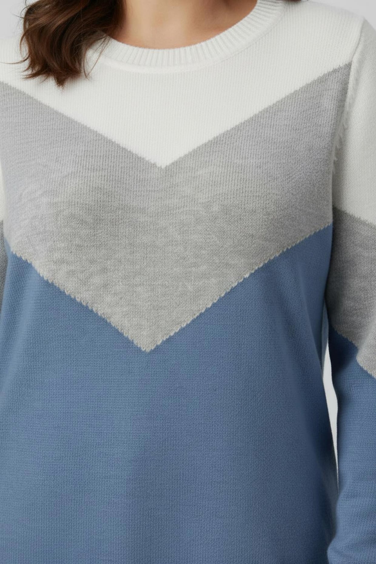 Rundhalspullover mit Colour-Blocking - mittelblau-hellgrau-meliert