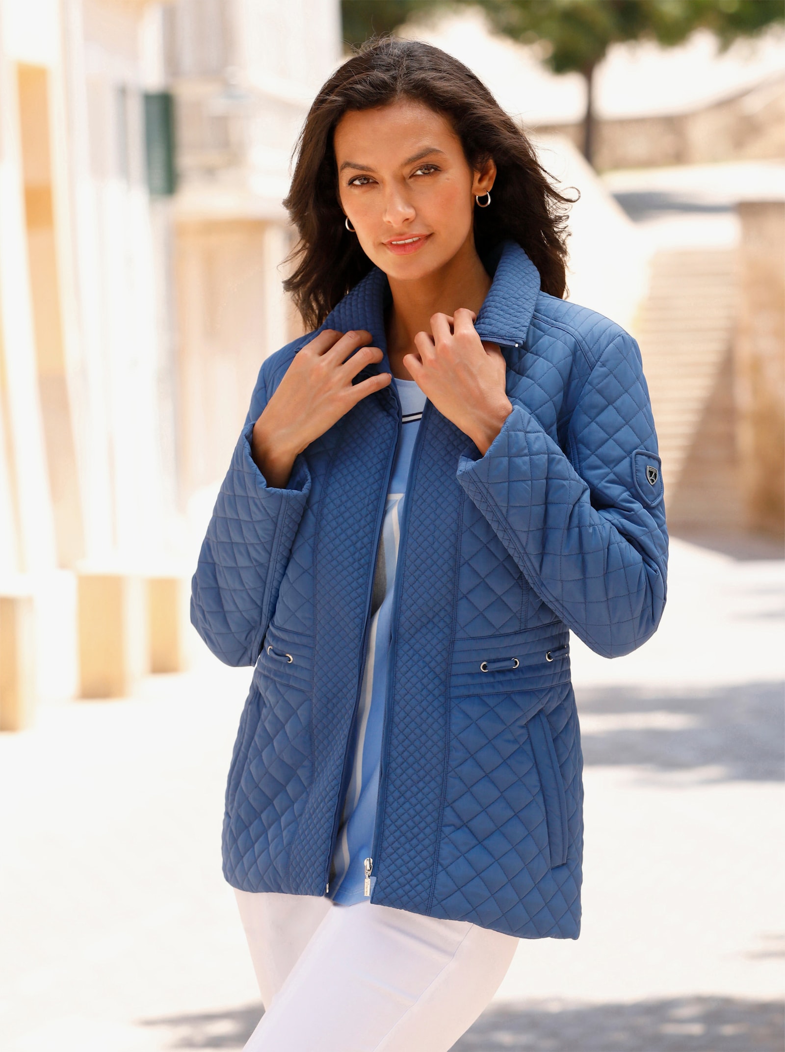 Steppjacke mit Schulterpolstern - jeansblau