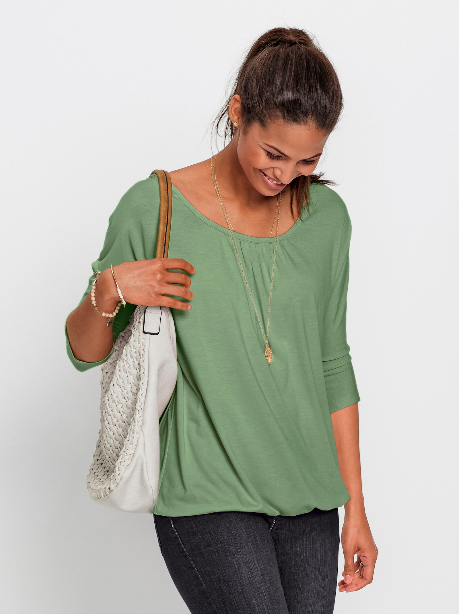Långärmad topp med fladdermusärmar - eukalyptus