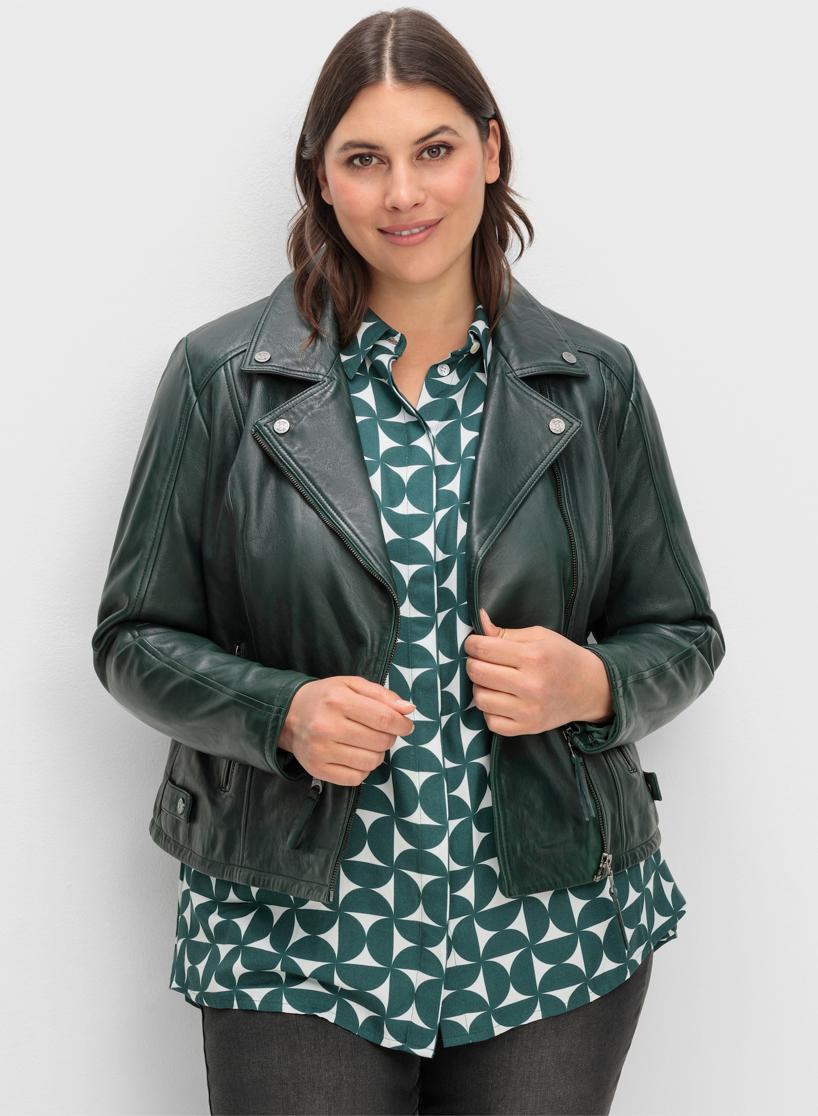 sheego Bikerjack van zacht lamsnappa - diepgroen