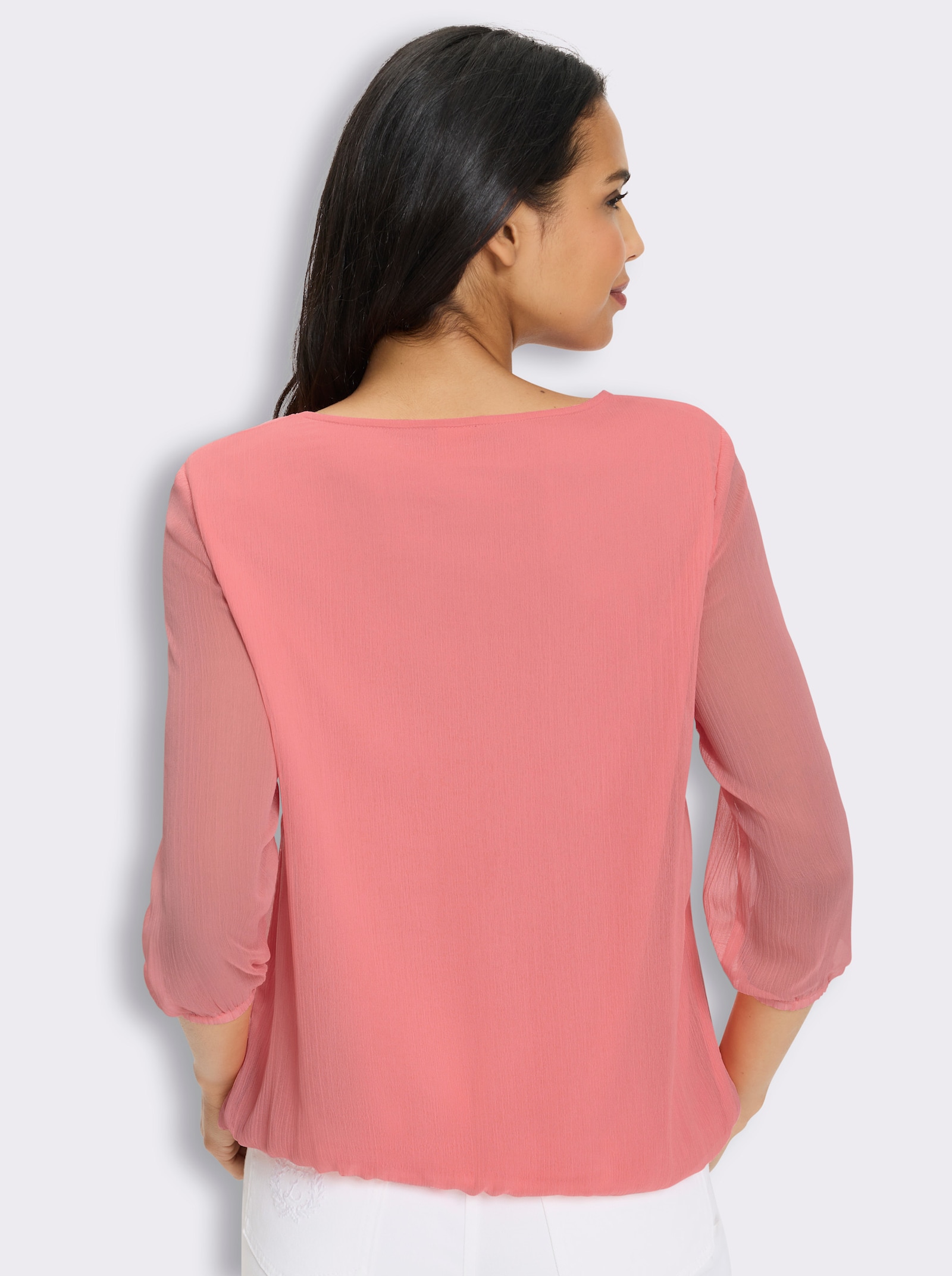 Chiffonbluse mit elastischen Abschlüssen - flamingo