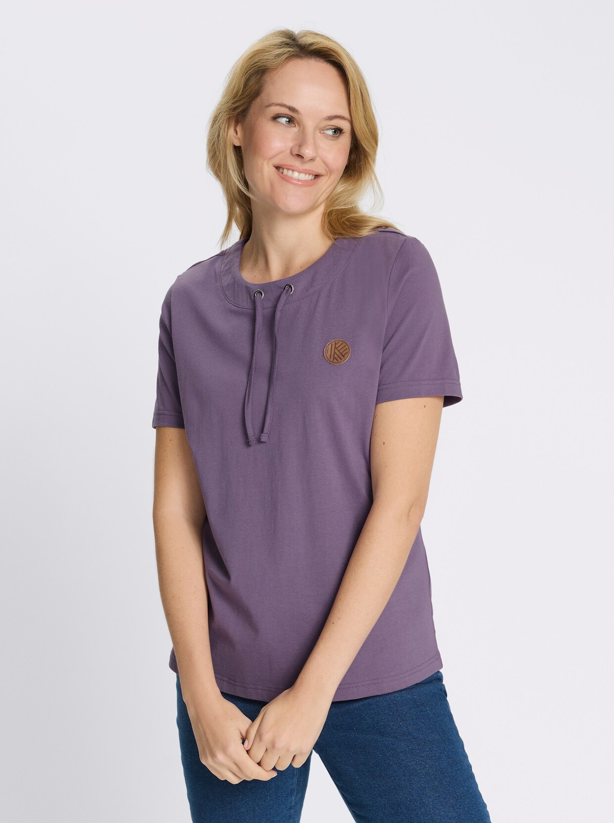 Kurzarmshirt mit Tunnelzug am Ausschnitt - feige