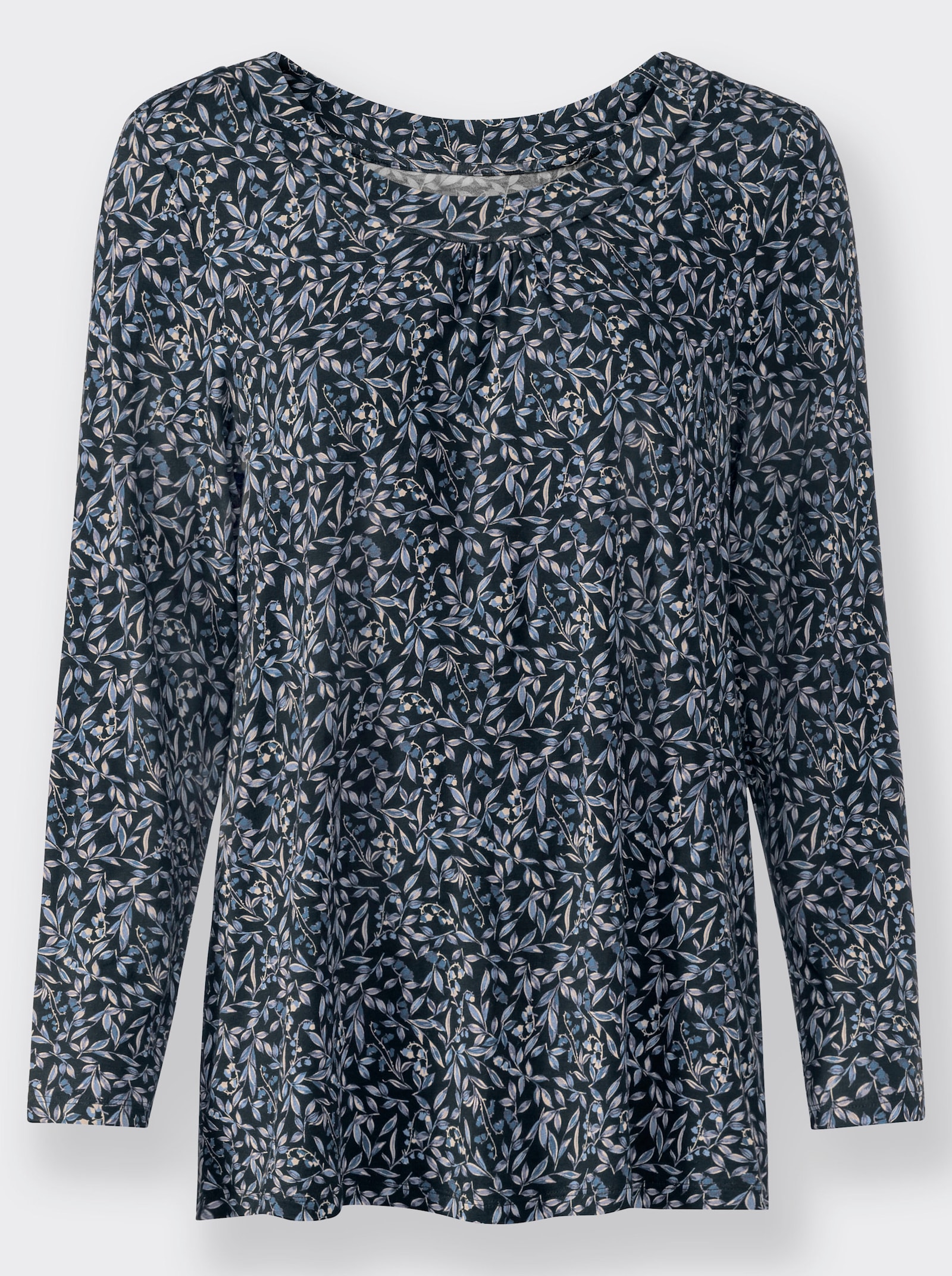 Tunikashirt mit Raffung am Ausschnitt - marine-taubenblau-bedruckt