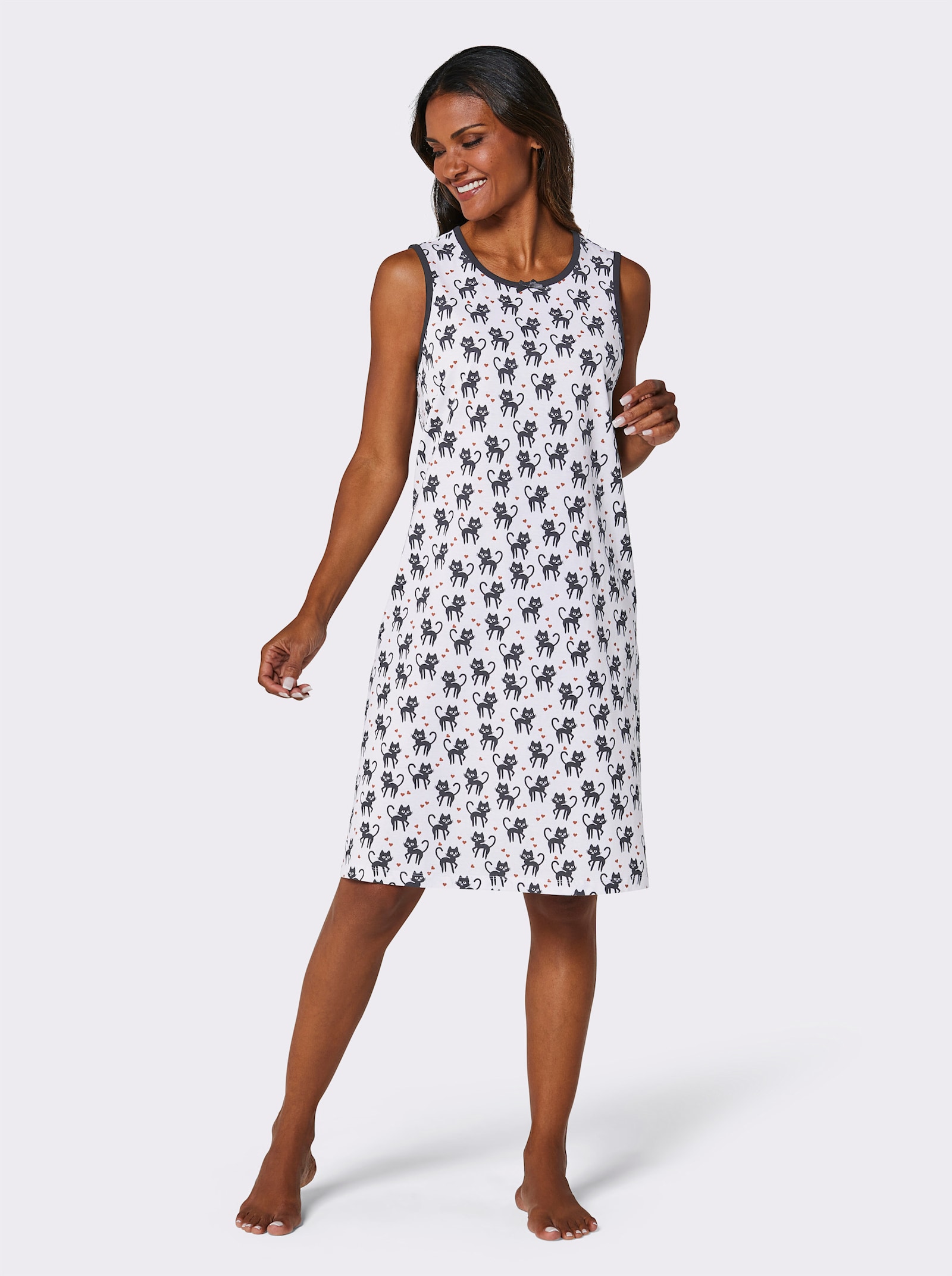 wäschepur Slaapshirts Met print rondom en contrastpaspel - wit/zwart bedrukt + wit/rood bedrukt