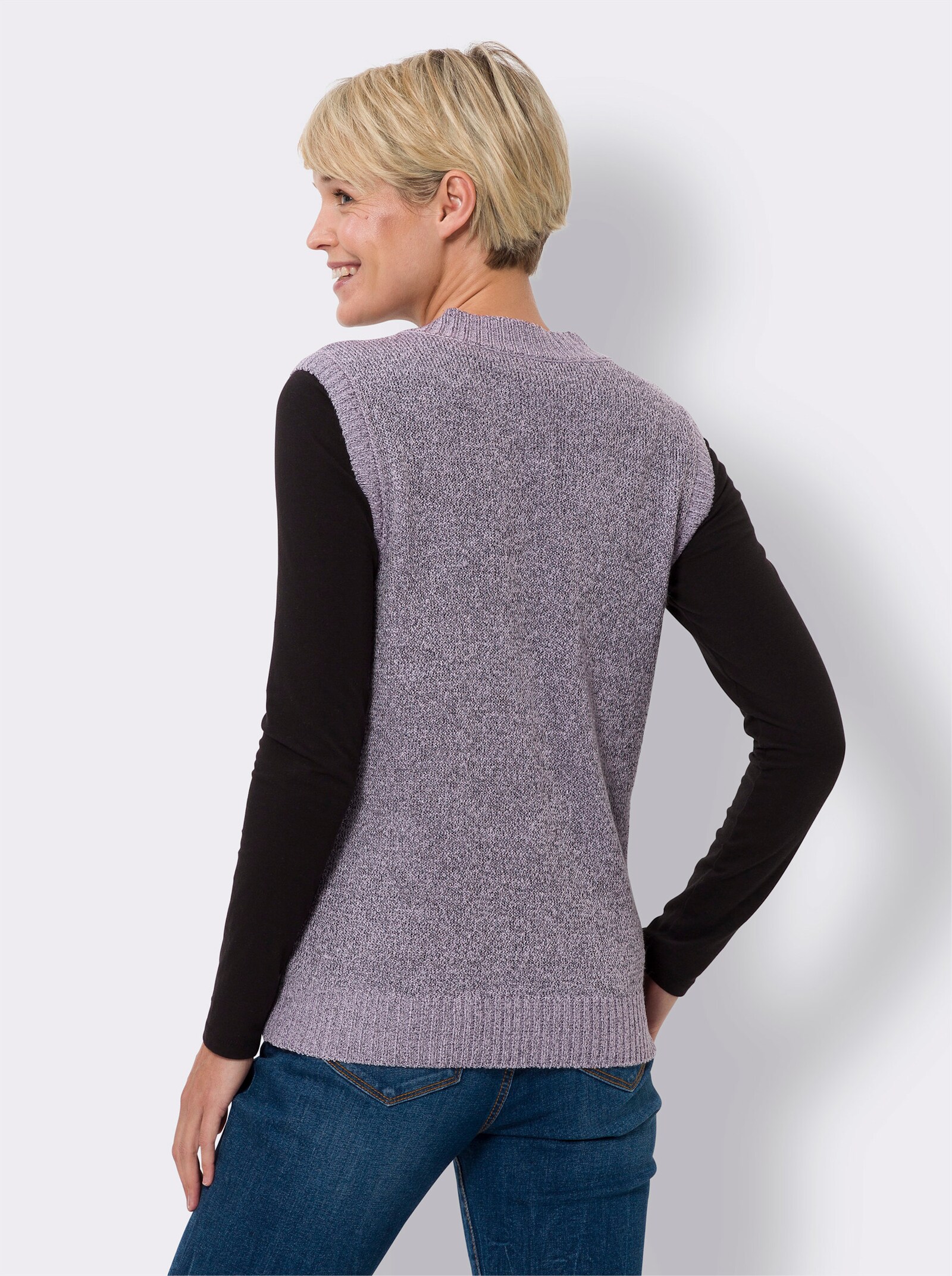 Slip-over met zakken, bouclé - lila gemêleerd