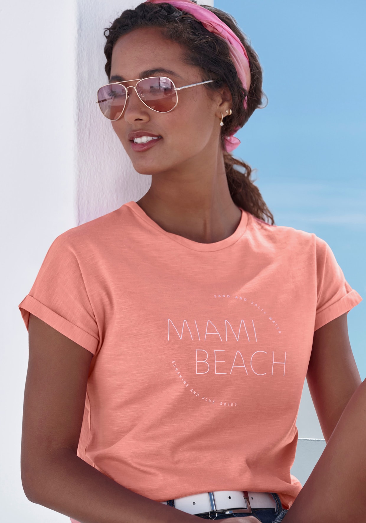 Vivance T-shirt - peach bedrukt, peach effen