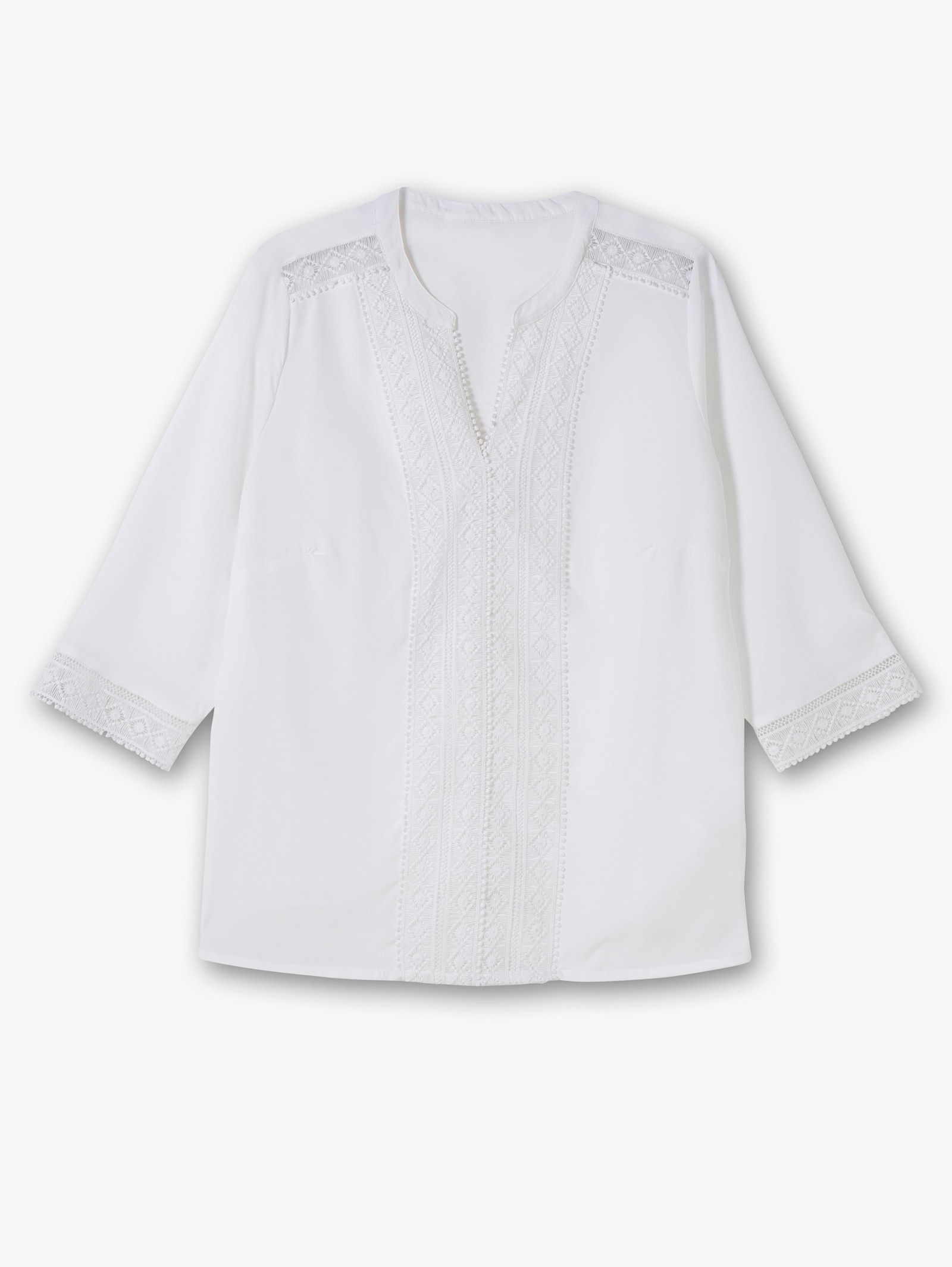 Schlupfbluse mit Spitze - weiß