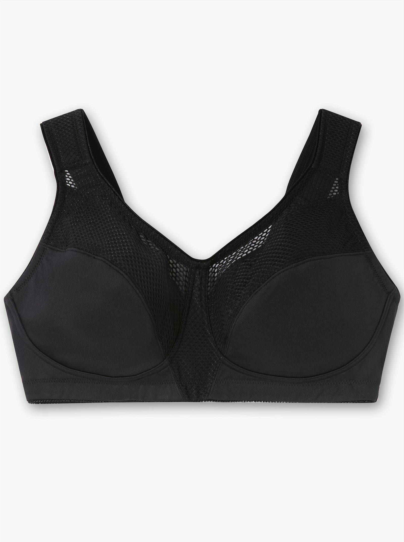 sheego Sportbeha zonder beugel met netinzetten - zwart