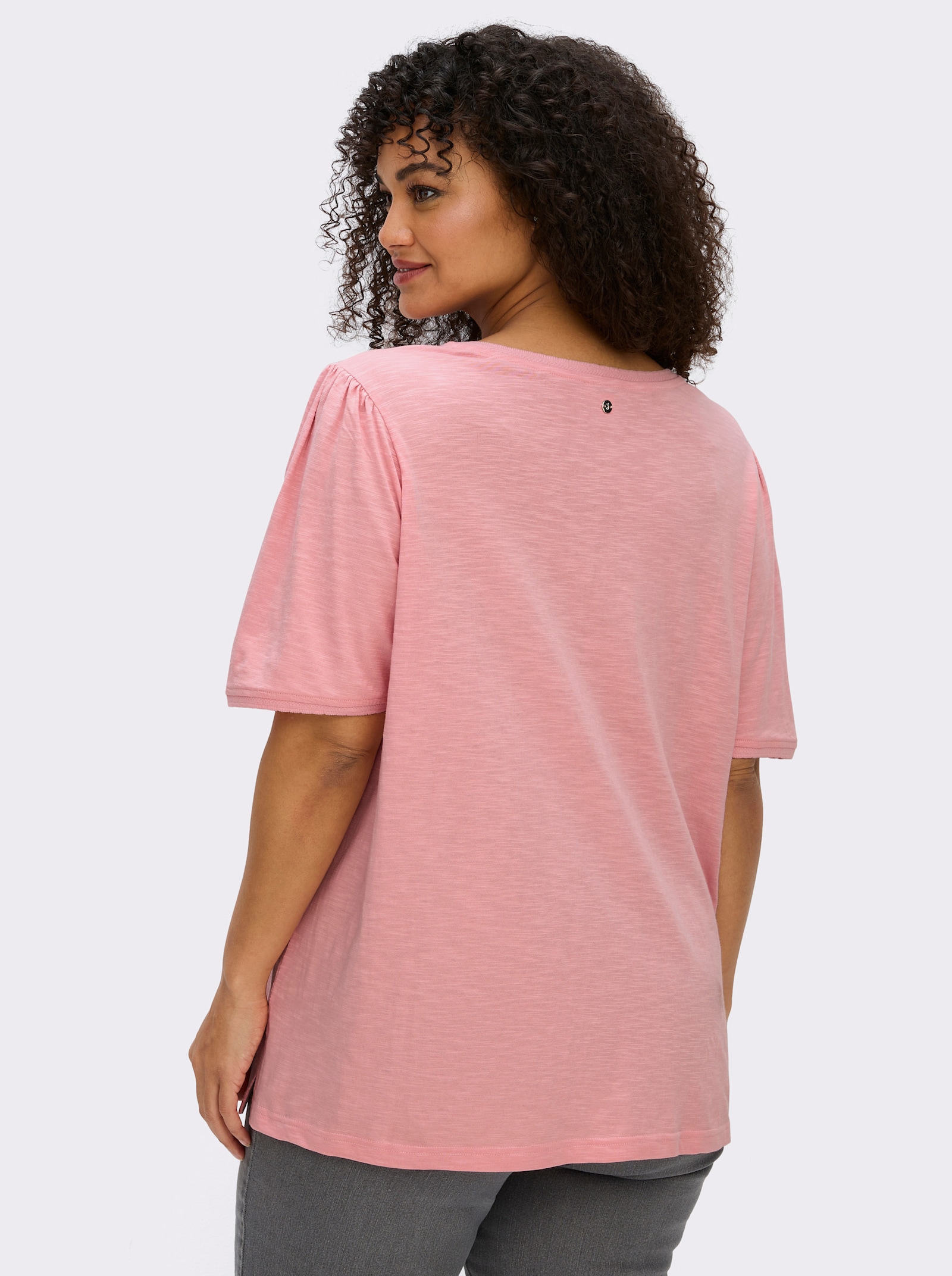 sheego V-Shirt in Flammgarn-Struktur - rosenquarz