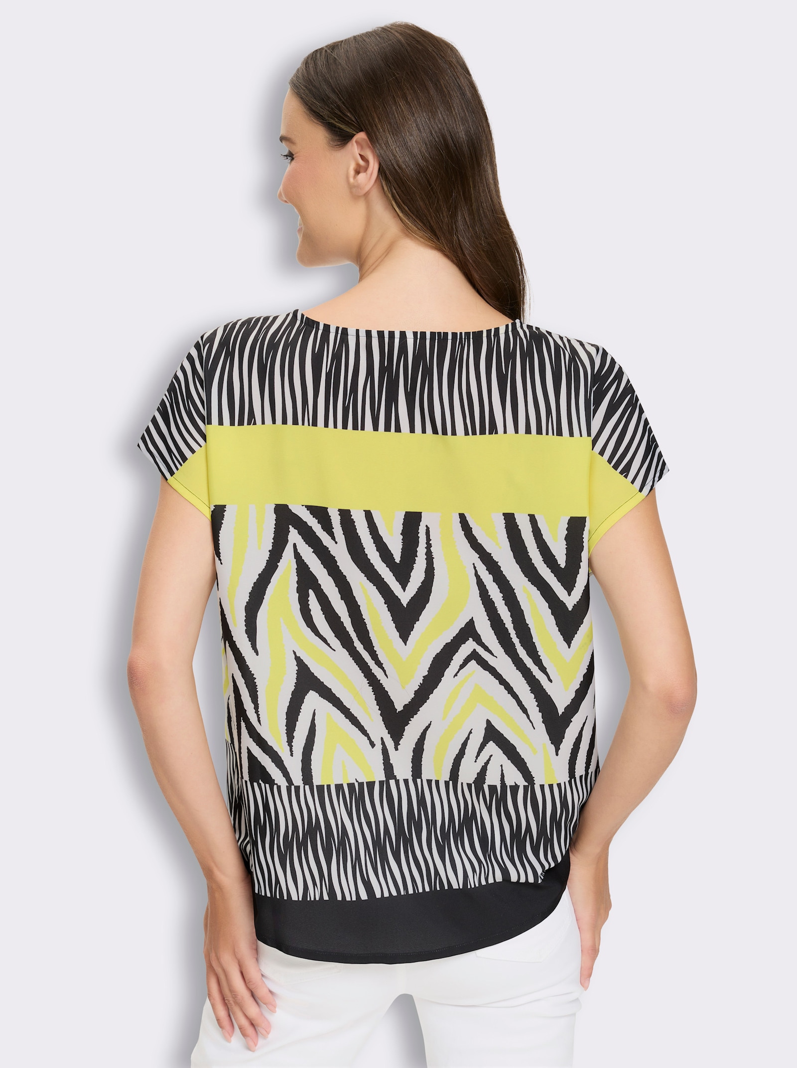 Schlupfbluse mit Animal-Print - schwarz-weiß-bedruckt
