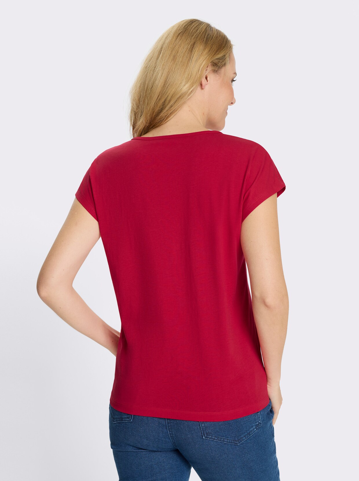 Kurzarmshirt mit Blumenmuster - rot-weiß