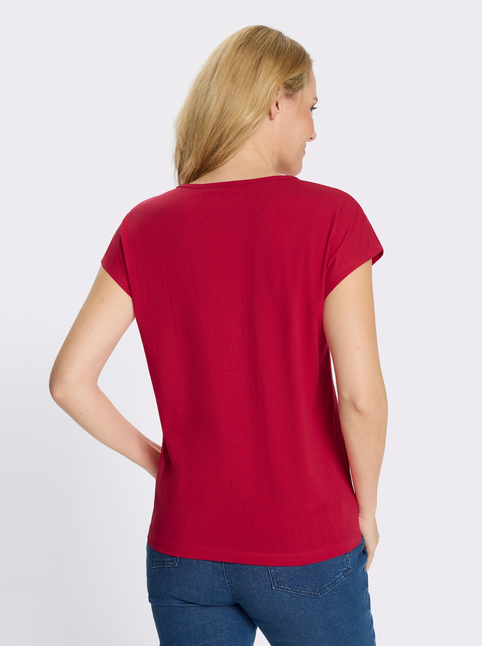 Kurzarmshirt mit Blumenmuster - rot-weiß