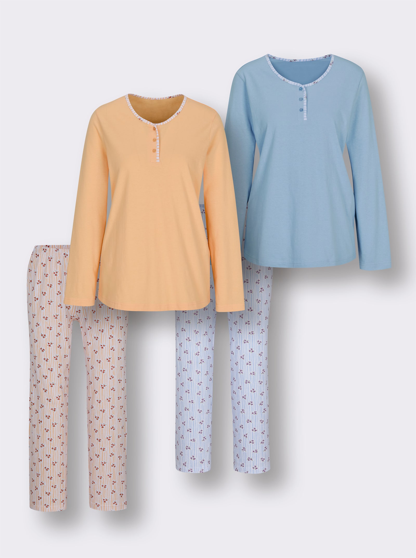 wäschepur Schlafanzüge im floralen Dessin - apricot-papaya + eisblau-orchidee