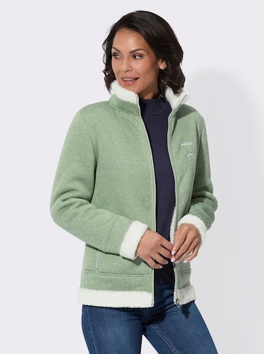 Fleecejacke mit Stehkragen - eucalyptus-meliert