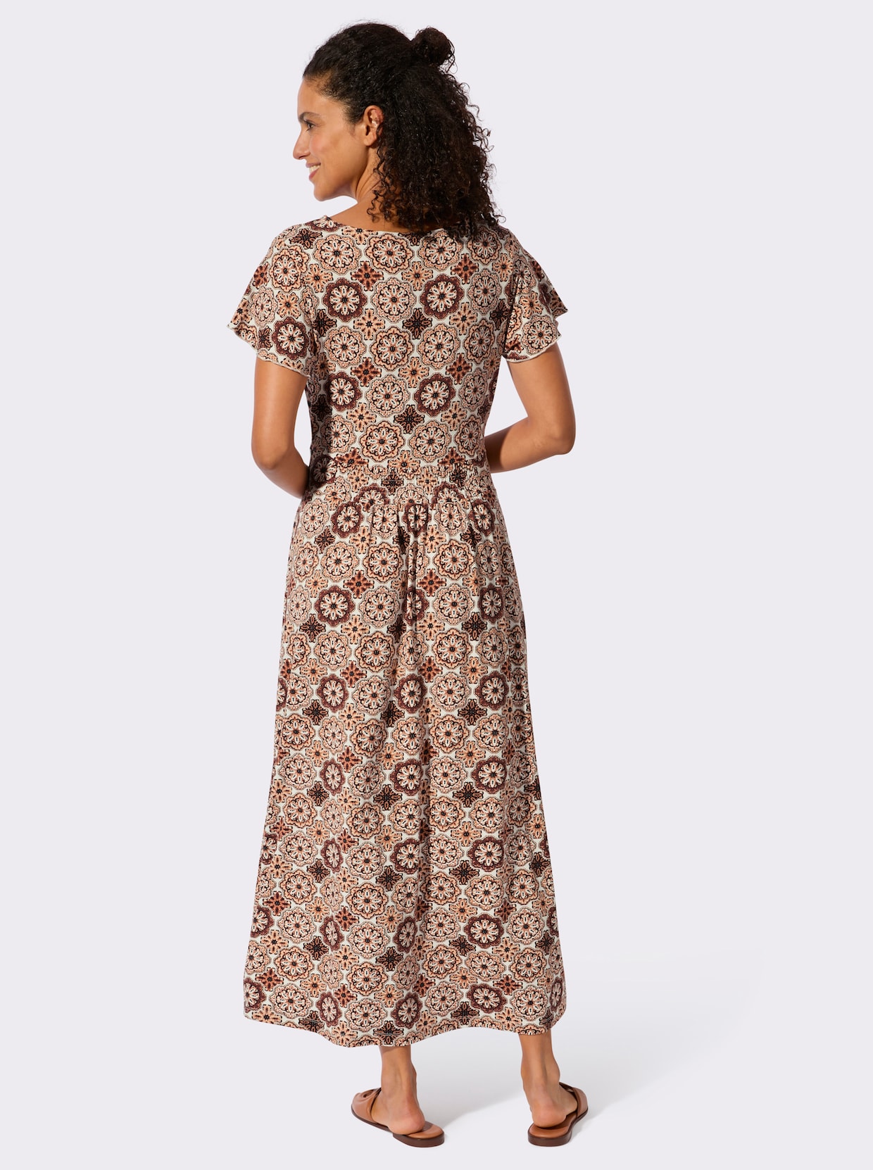Jerseykleid - papaya-ecru-bedruckt