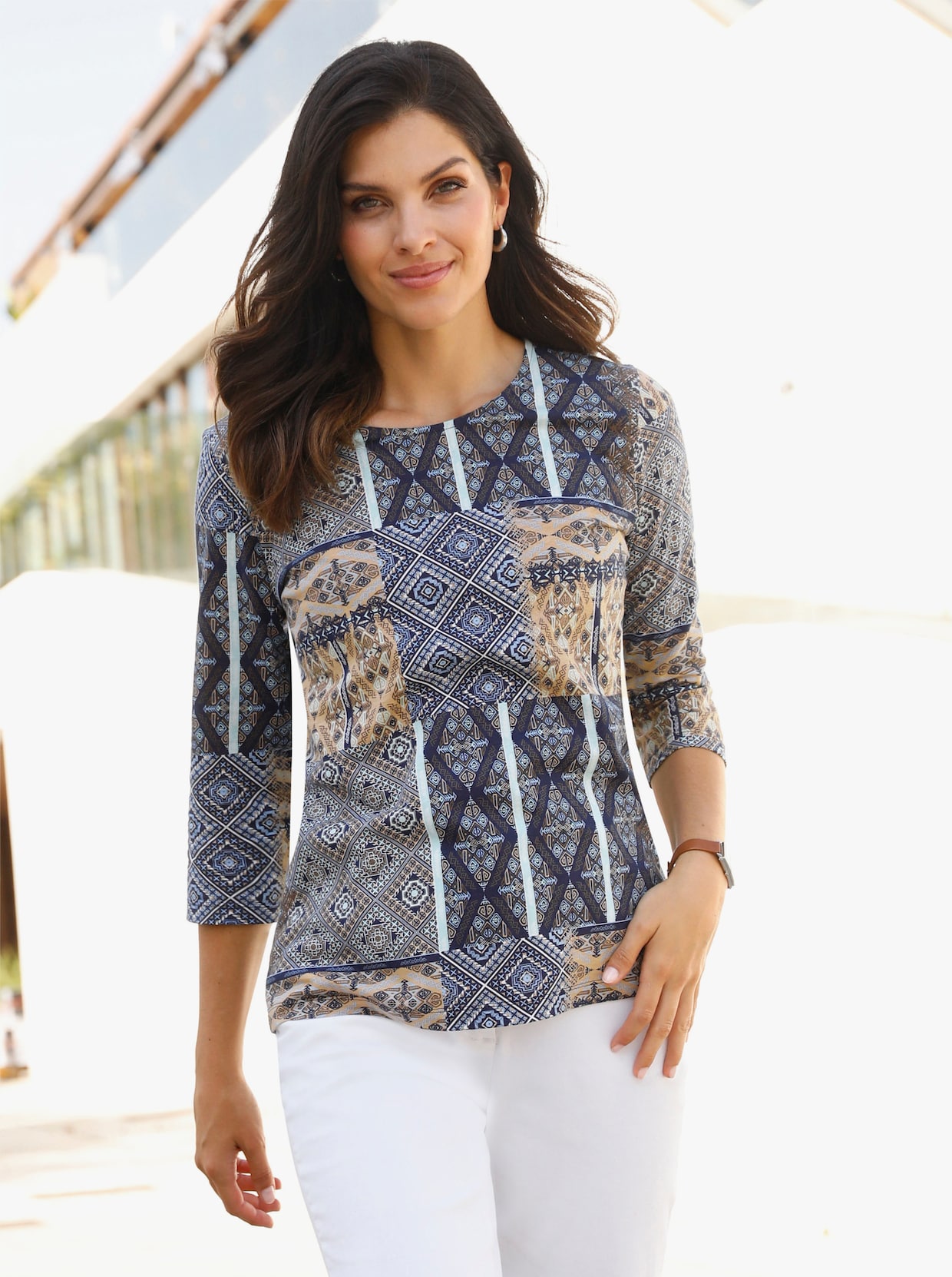 3/4-Arm-Shirt - marine-camel-bedruckt