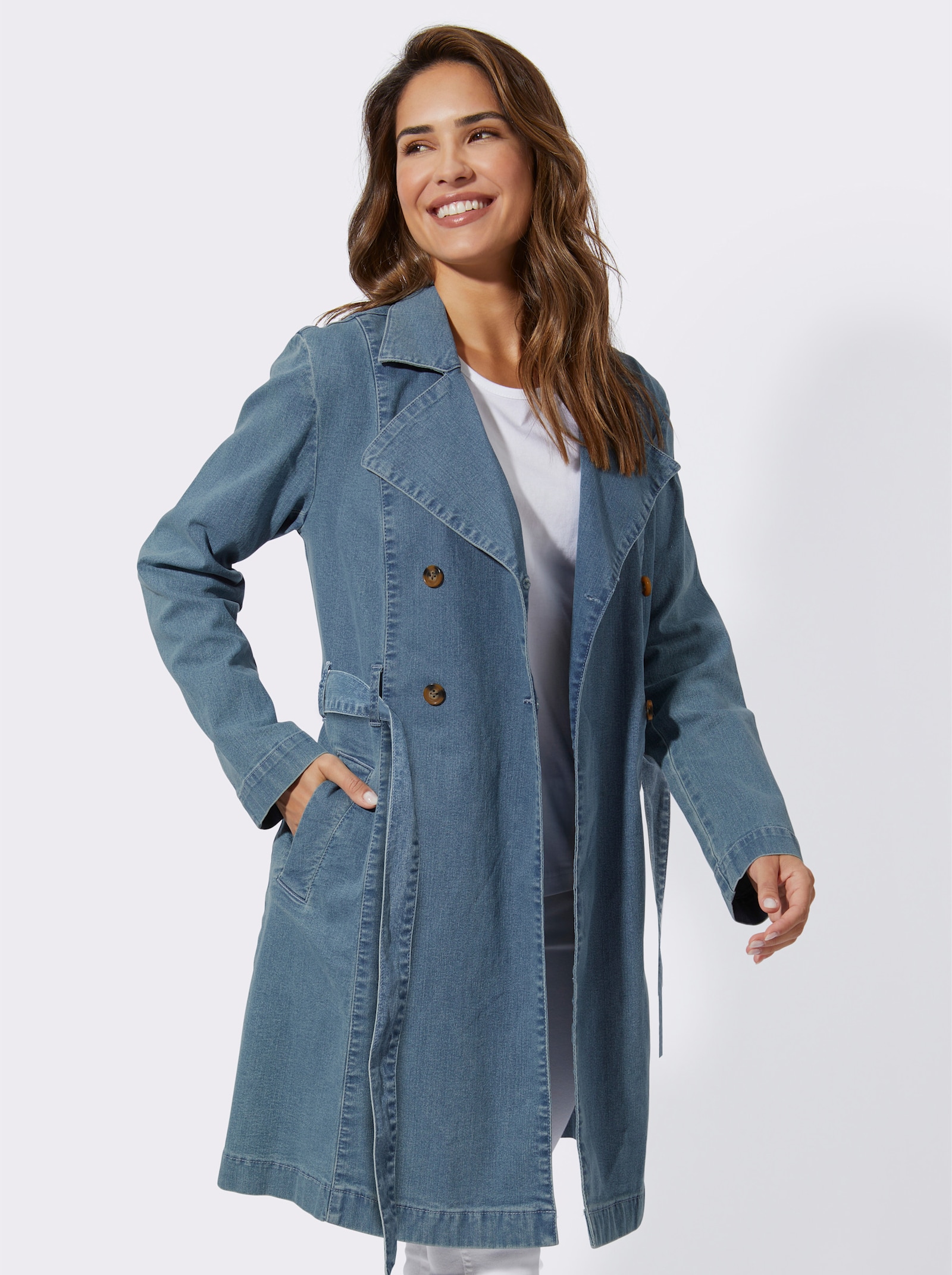 Trenchcoat mit Bindegürtel - blue-bleached