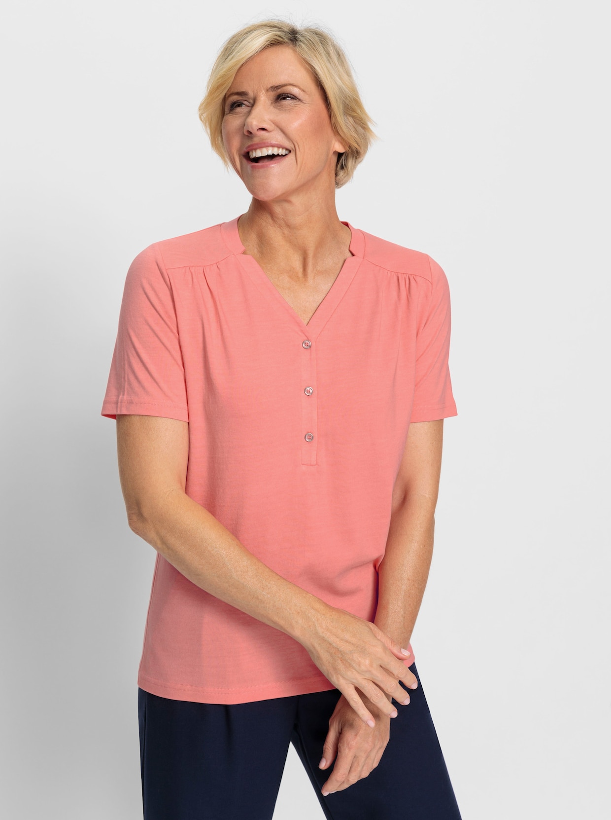 Shirt met V-hals - flamingo