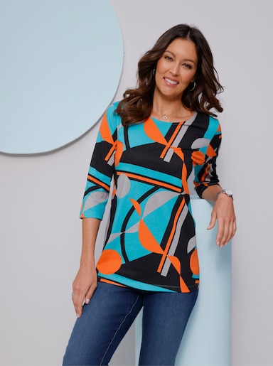 Lang shirt - zwart/turquoise geprint