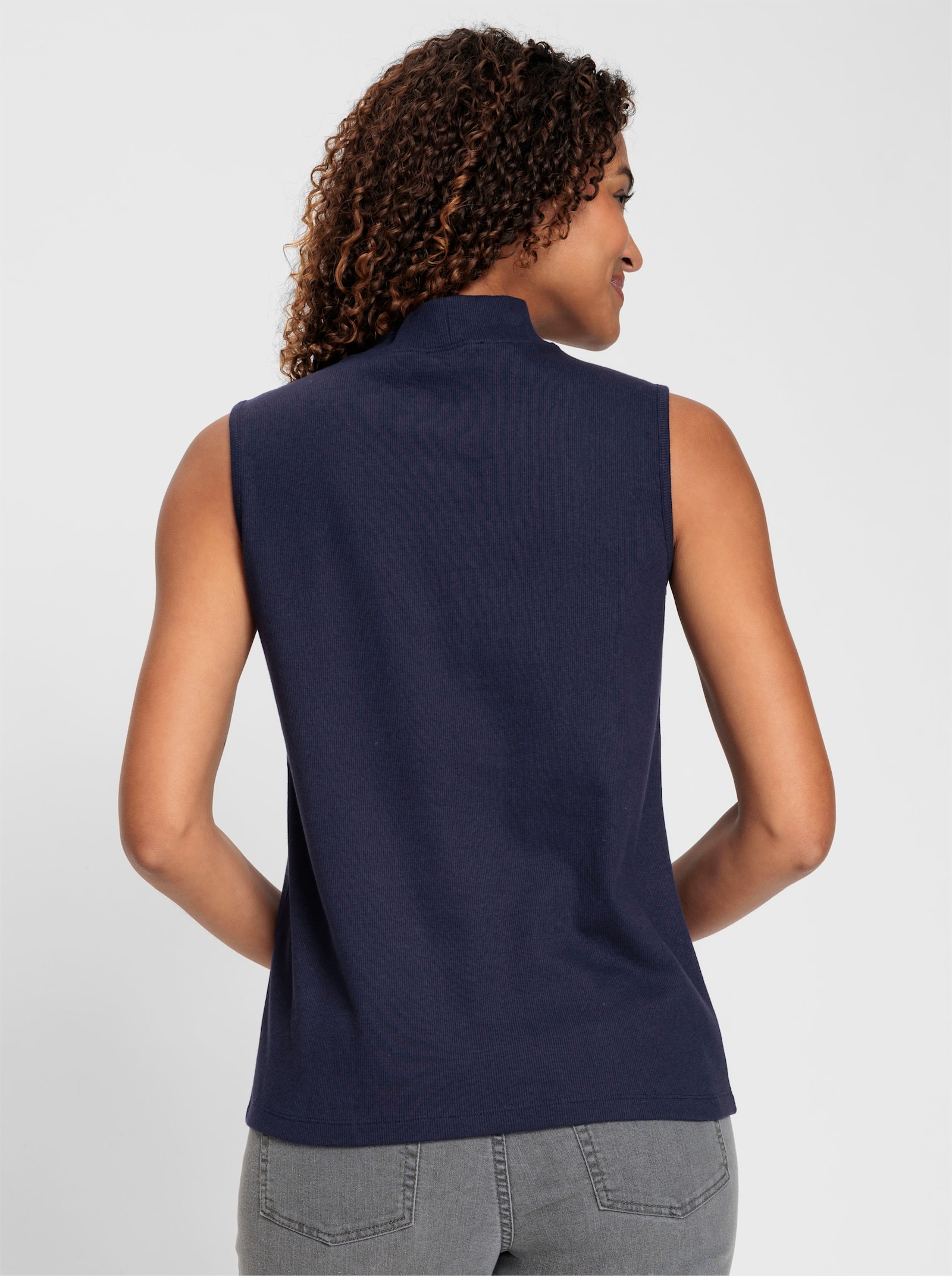 Shirttop mit Stehkragen, pflegeleicht - marine