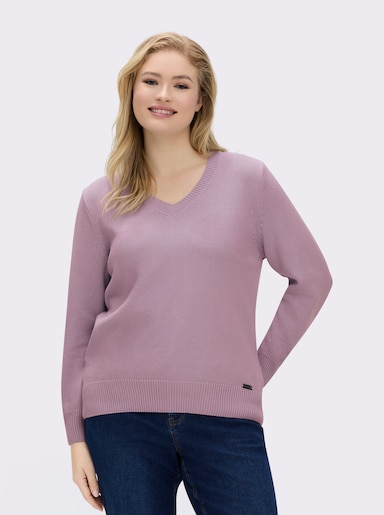 V-Ausschnitt-Pullover mit Baumwolle - altrosé
