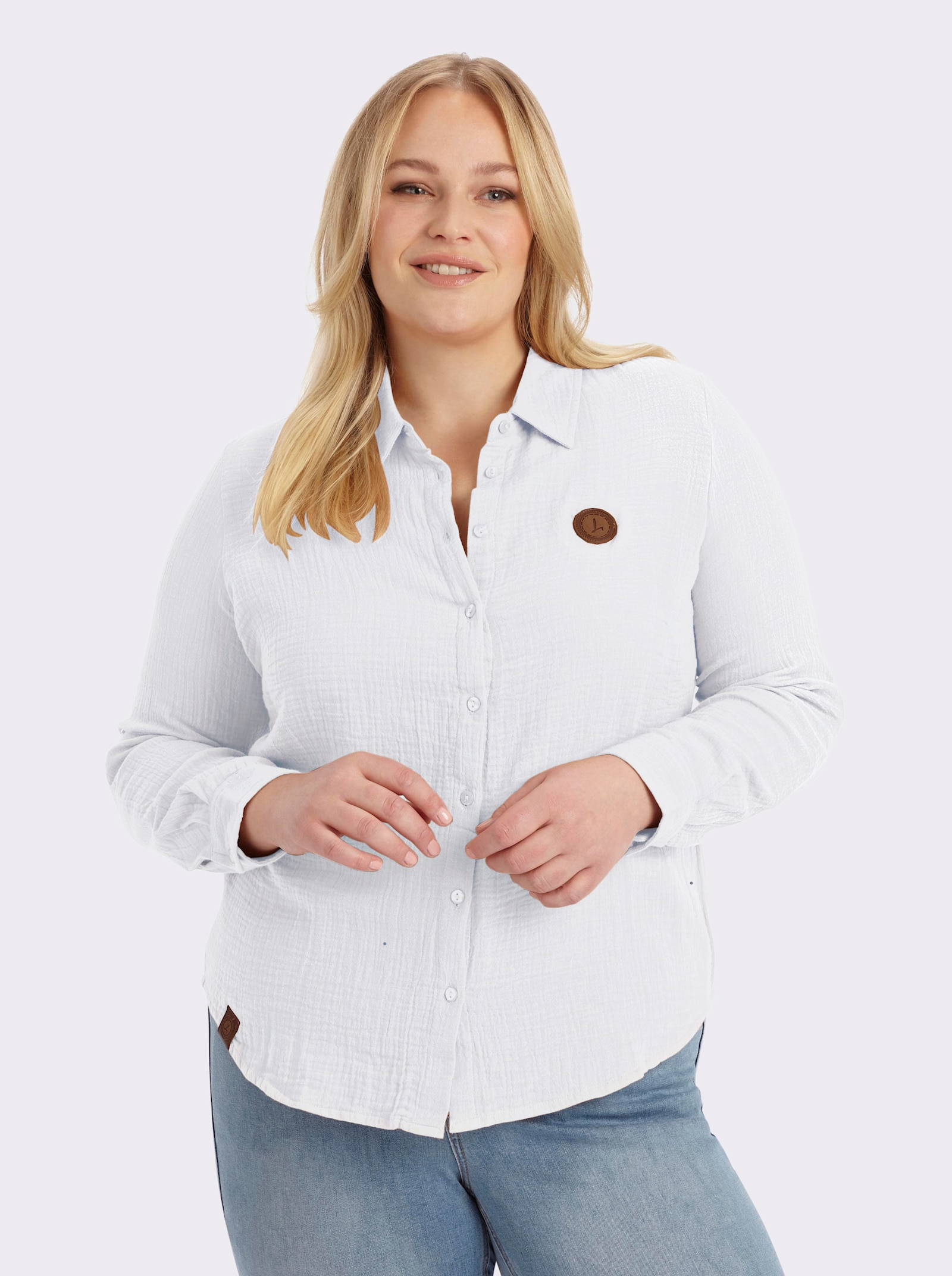 Baumwollbluse mit krempelbaren Ärmeln - weiß