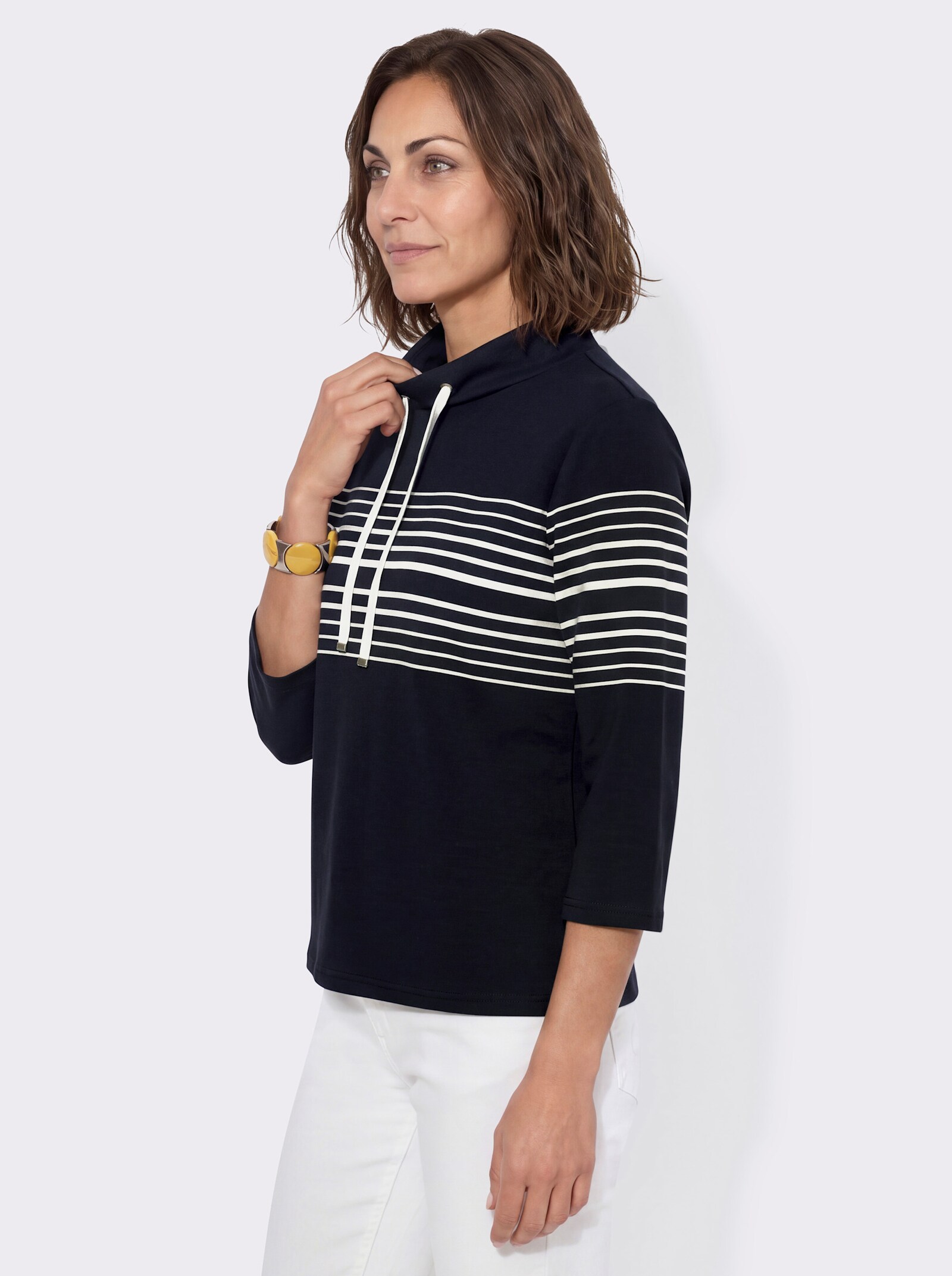 Sweatshirt mit Stehkragen - marine-ecru-geringelt