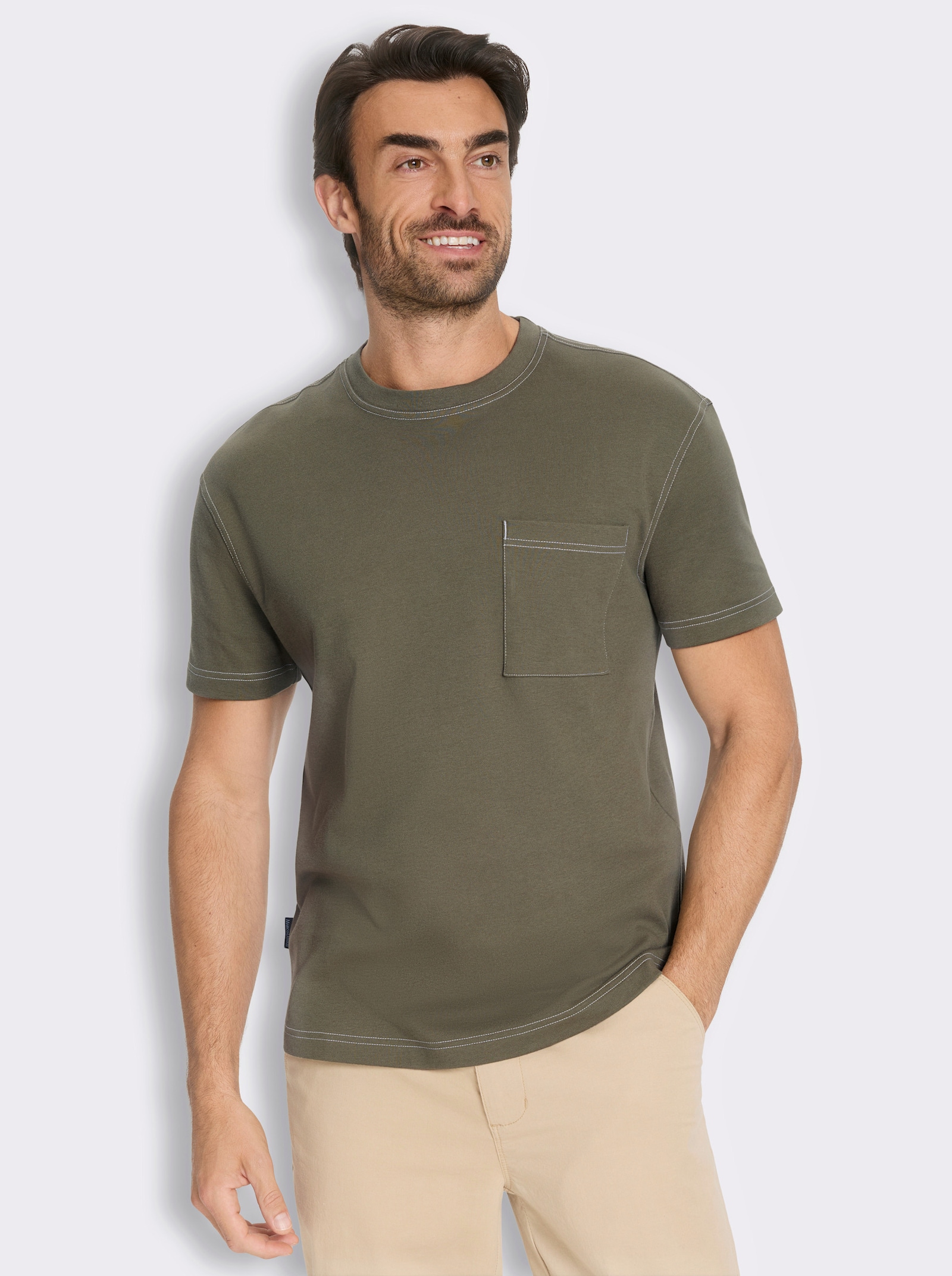 Marco Donati Kurzarmshirt in Interlock-Qualität - khaki