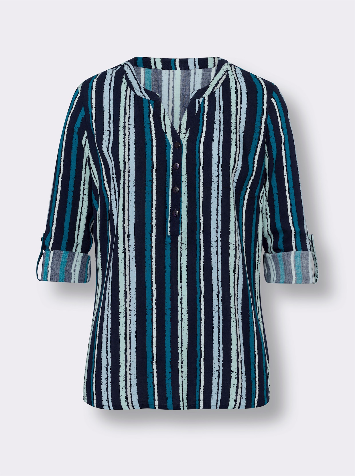 Comfortabele blouse - kalkmint/petrol gestreept