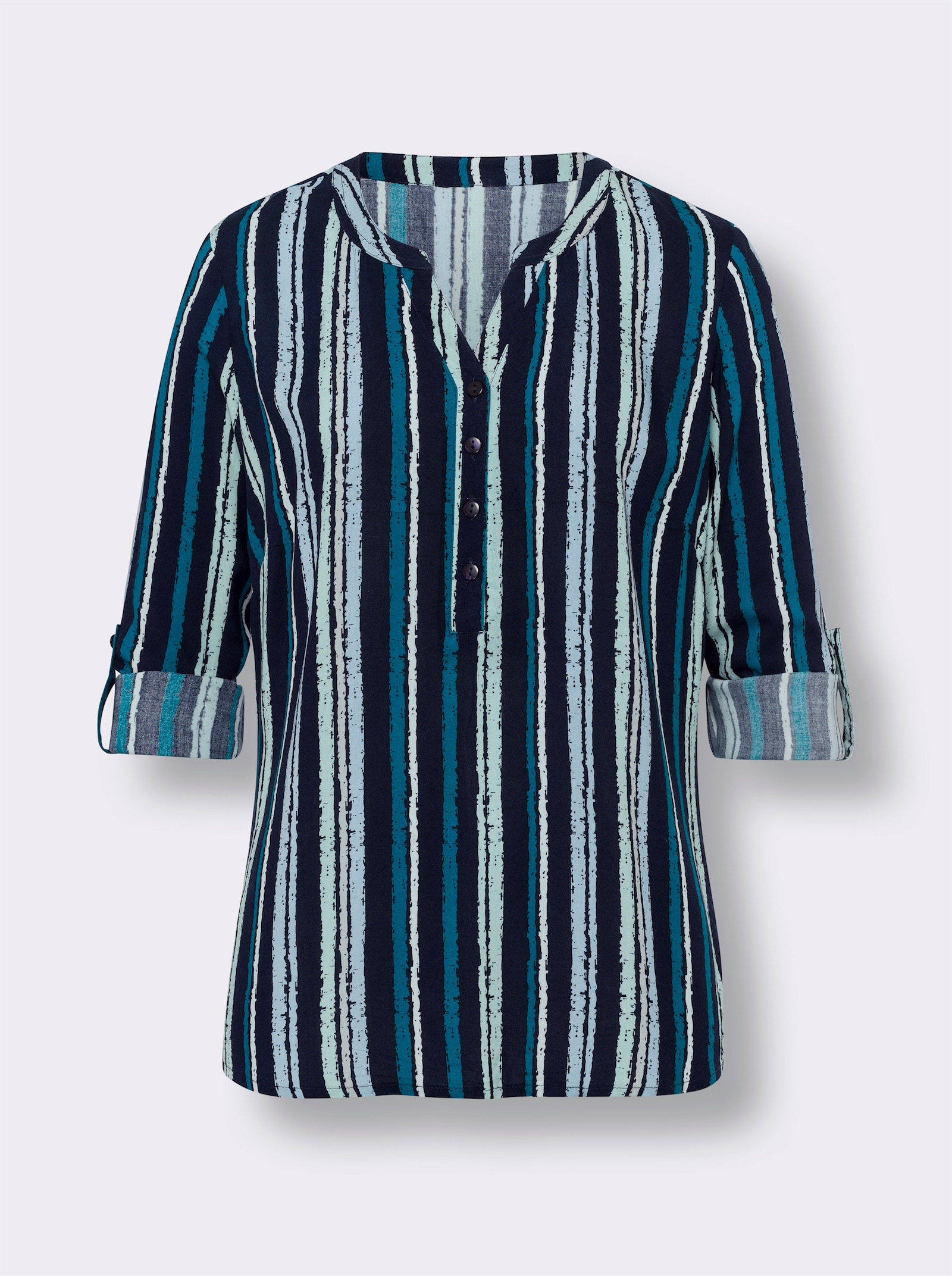 Schlupfbluse aus reiner Viskose - kalkmint-petrol-gestreift