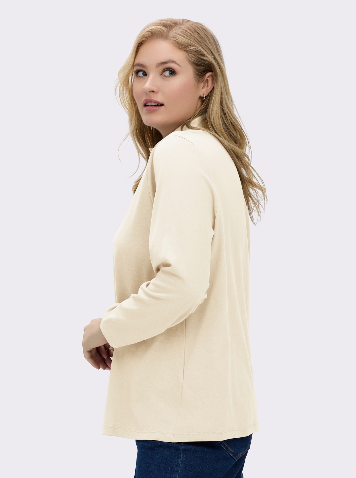 Stehkragenshirt mit Schmuckknöpfen - champagner