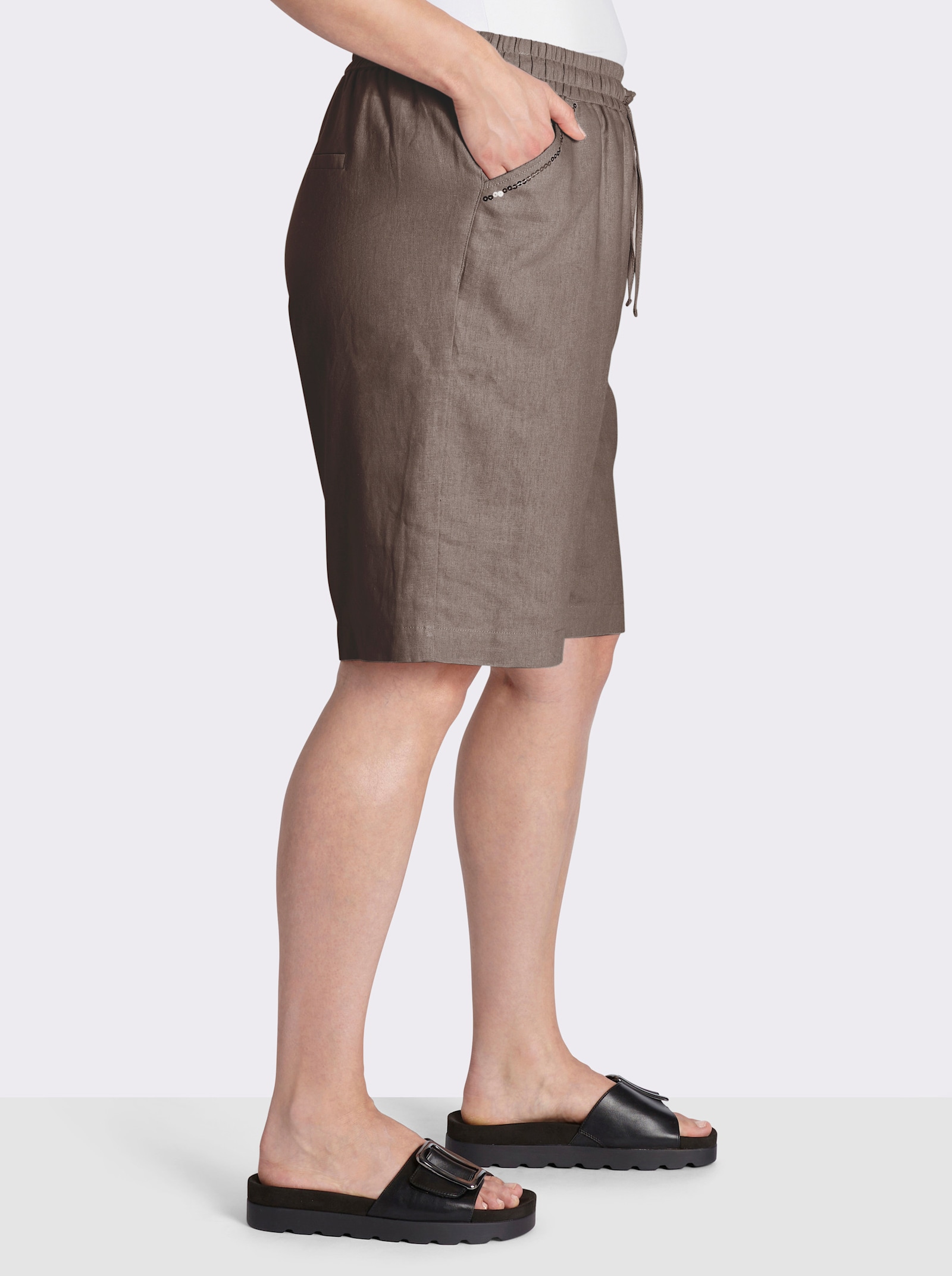 sheego Bermuda met pailletten langs de zakken - donkertaupe