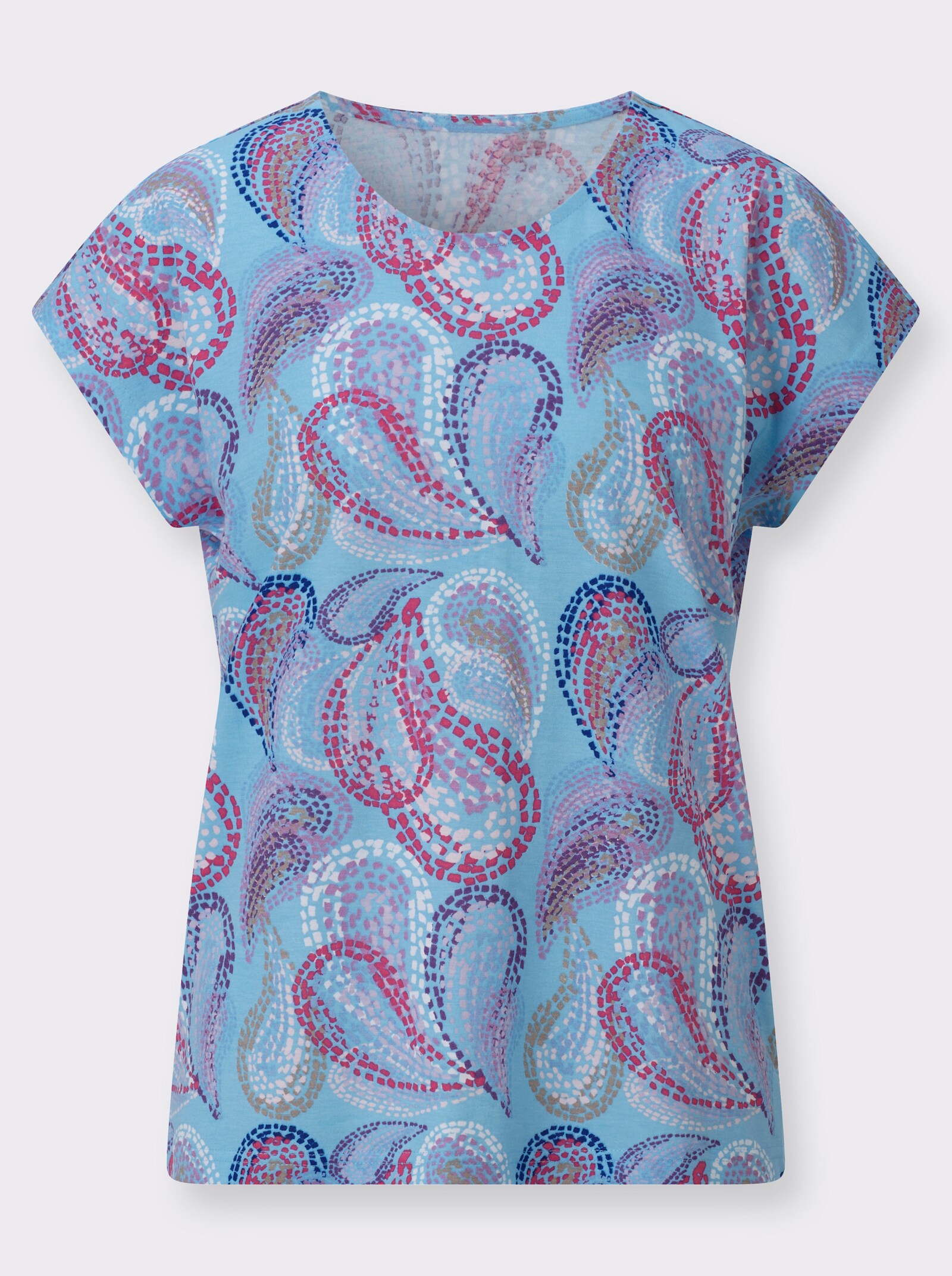 Rundhalsshirt mit Muster - aqua-fuchsia-bedruckt