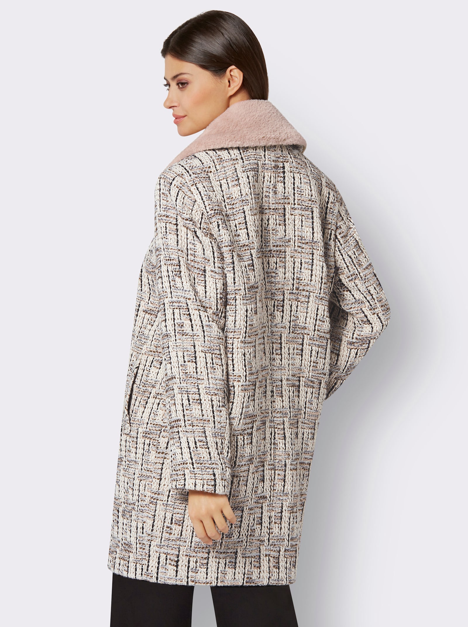 Boucléjacke mit Woll-Anteil - sesam-grau-gemustert